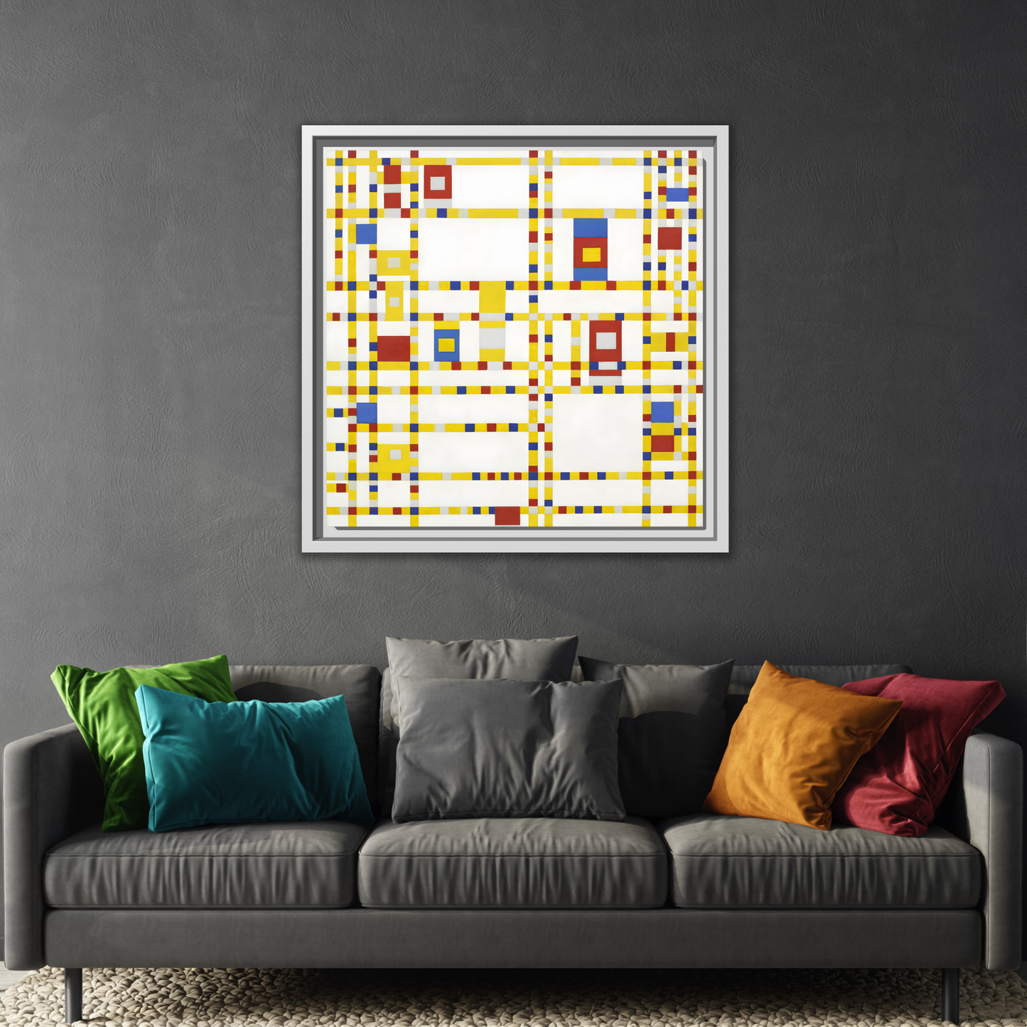 Piet Mondrian Boogie Woogie - Square Geometric Canvas Wall Art Print in Black Frame