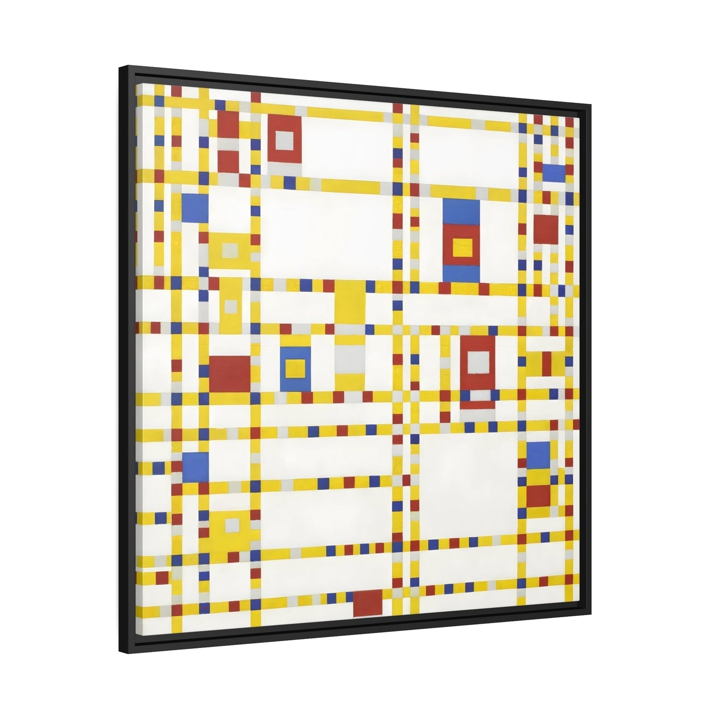 Piet Mondrian Boogie Woogie - Square Geometric Canvas Wall Art Print in Black Frame