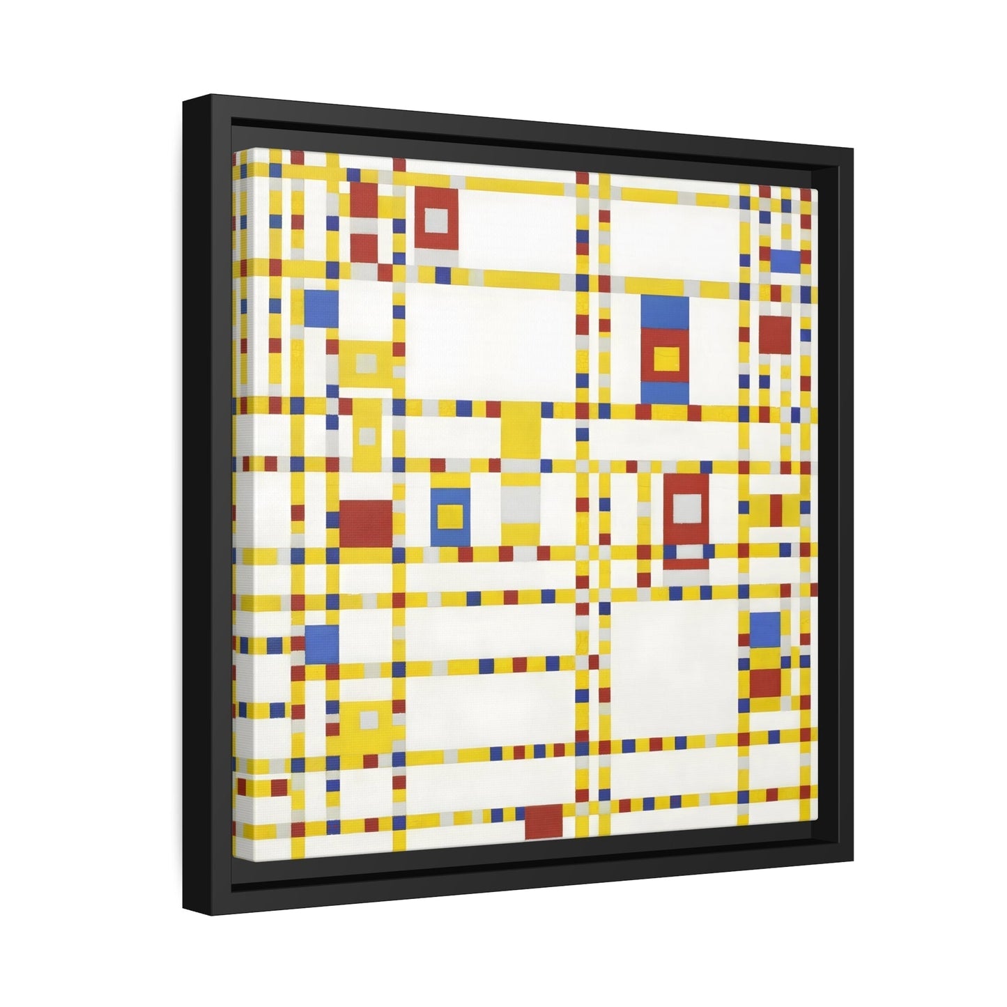 Piet Mondrian Boogie Woogie - Square Geometric Canvas Wall Art Print in Black Frame