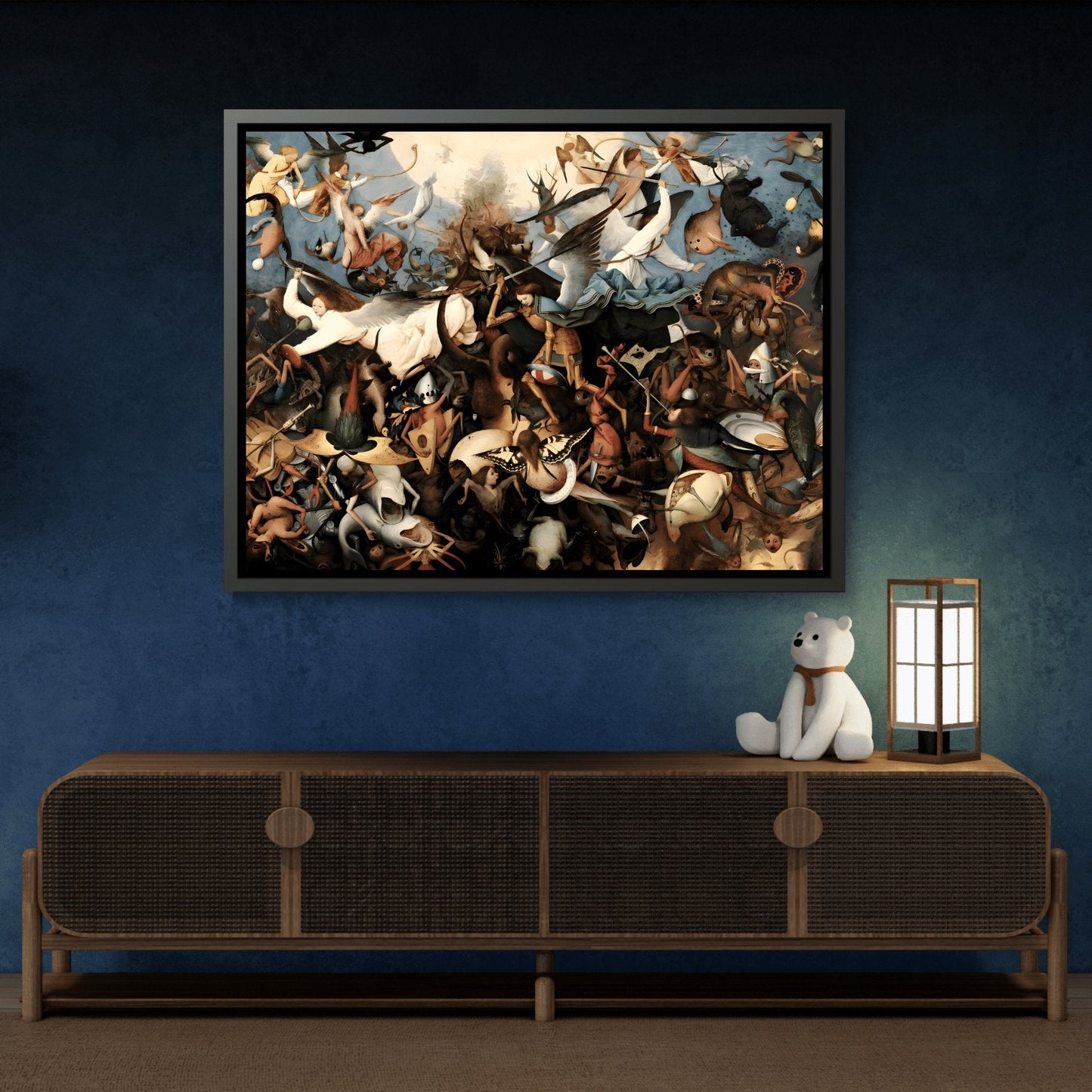Pieter Bruegel the Elder Fall of the Rebel Angels - Framed Canvas Wall Art Print in Black Pinewood Frame