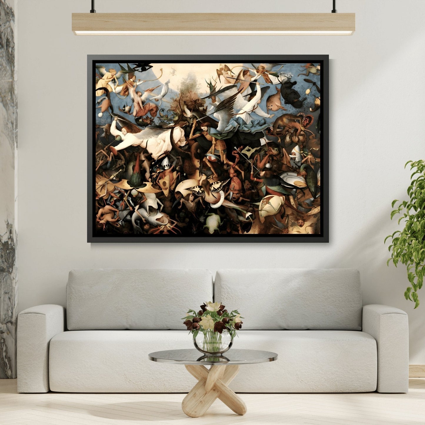 Pieter Bruegel the Elder Fall of the Rebel Angels - Framed Canvas Wall Art Print in Black Pinewood Frame
