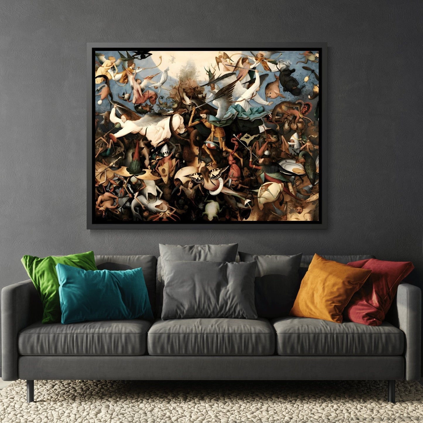 Pieter Bruegel the Elder Fall of the Rebel Angels - Framed Canvas Wall Art Print in Black Pinewood Frame