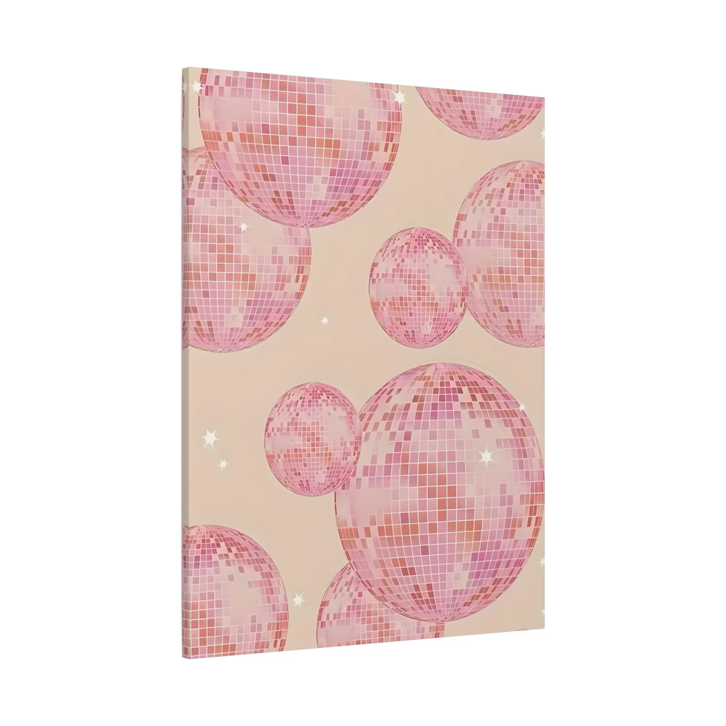 Pink Orange Disco Ball Canvas Wall Art, Trendy Maximalist Girly Bachelorette Dorm