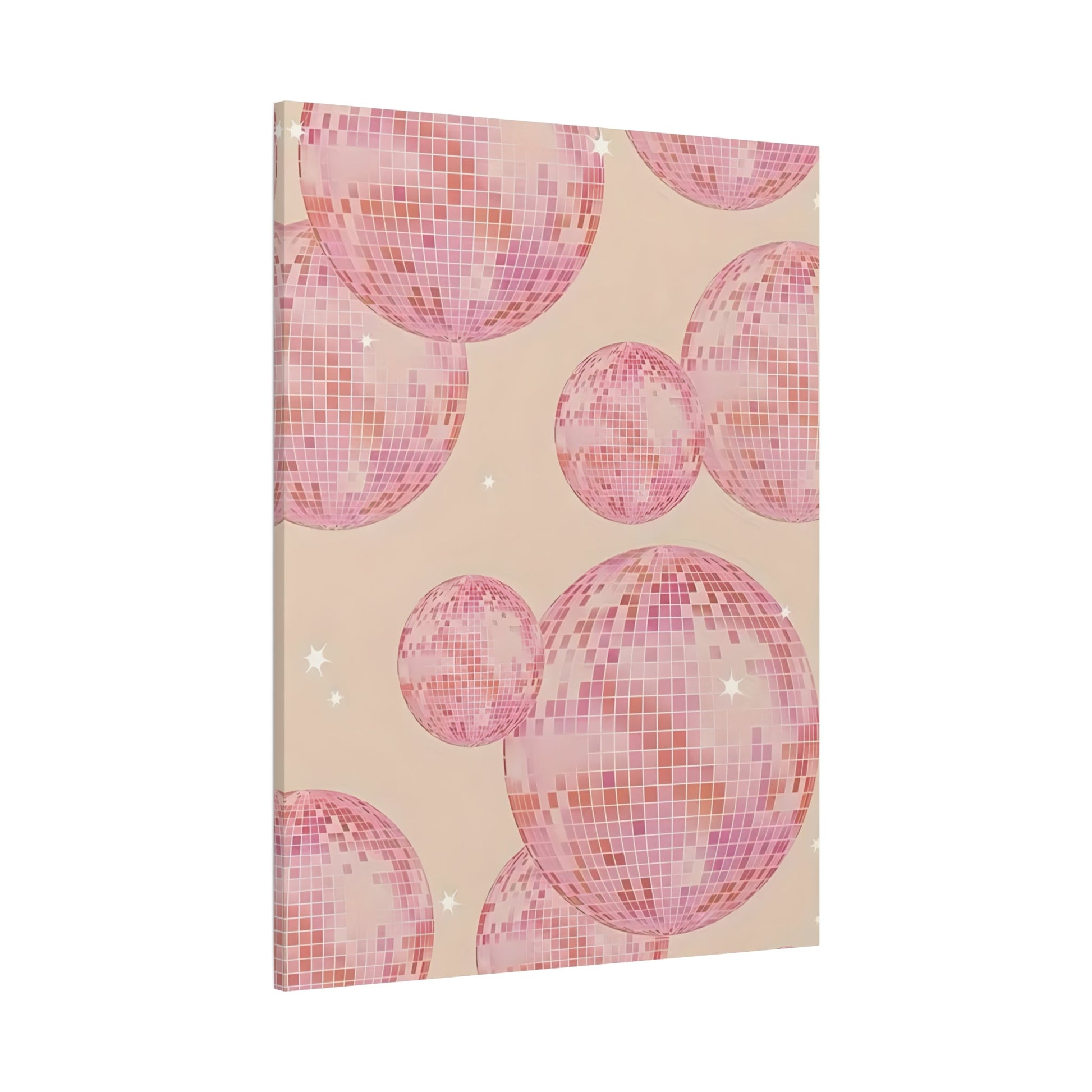 Pink Orange Disco Ball Canvas Wall Art, Trendy Maximalist Girly Bachelorette Dorm