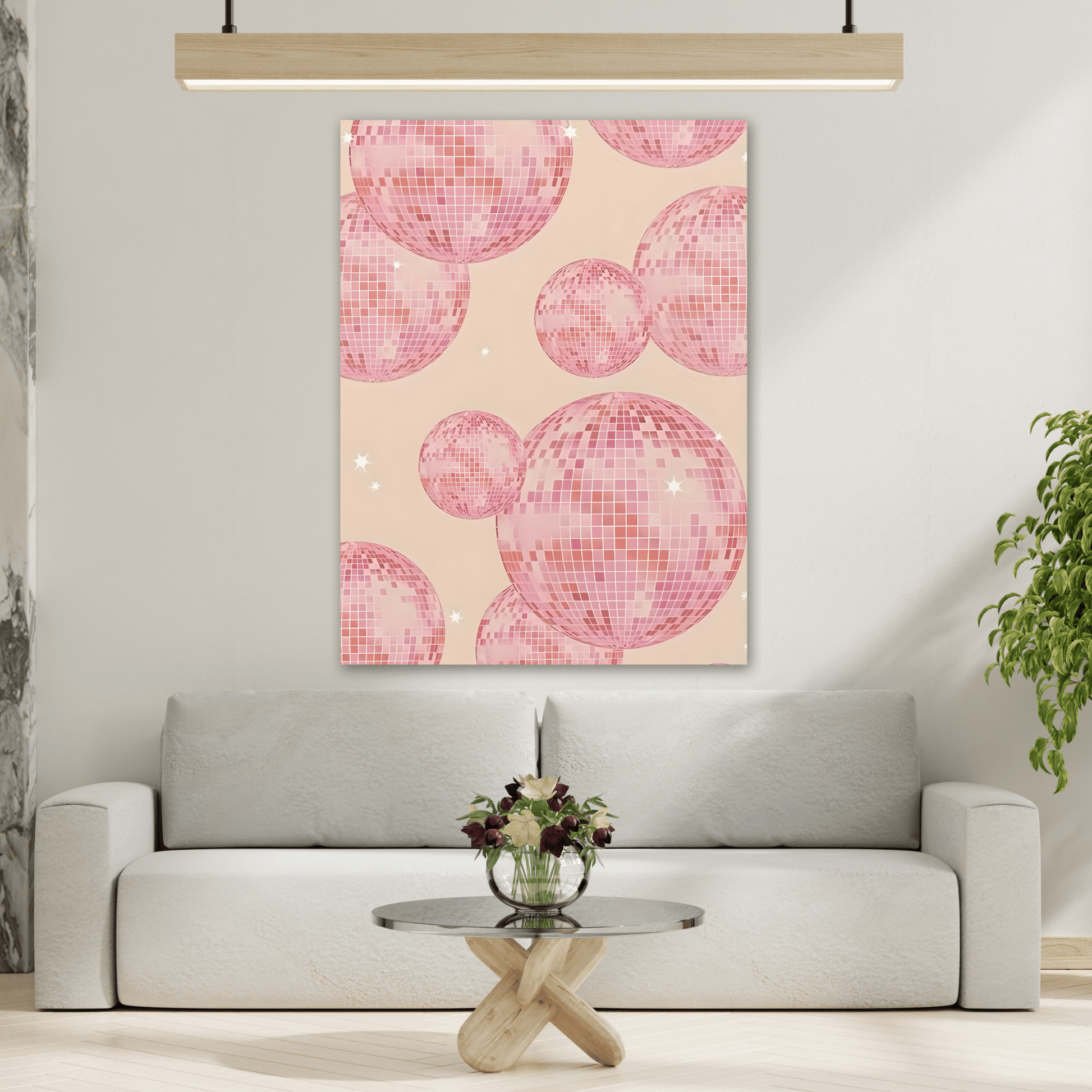 Pink Orange Disco Ball Canvas Wall Art, Trendy Maximalist Girly Bachelorette Dorm