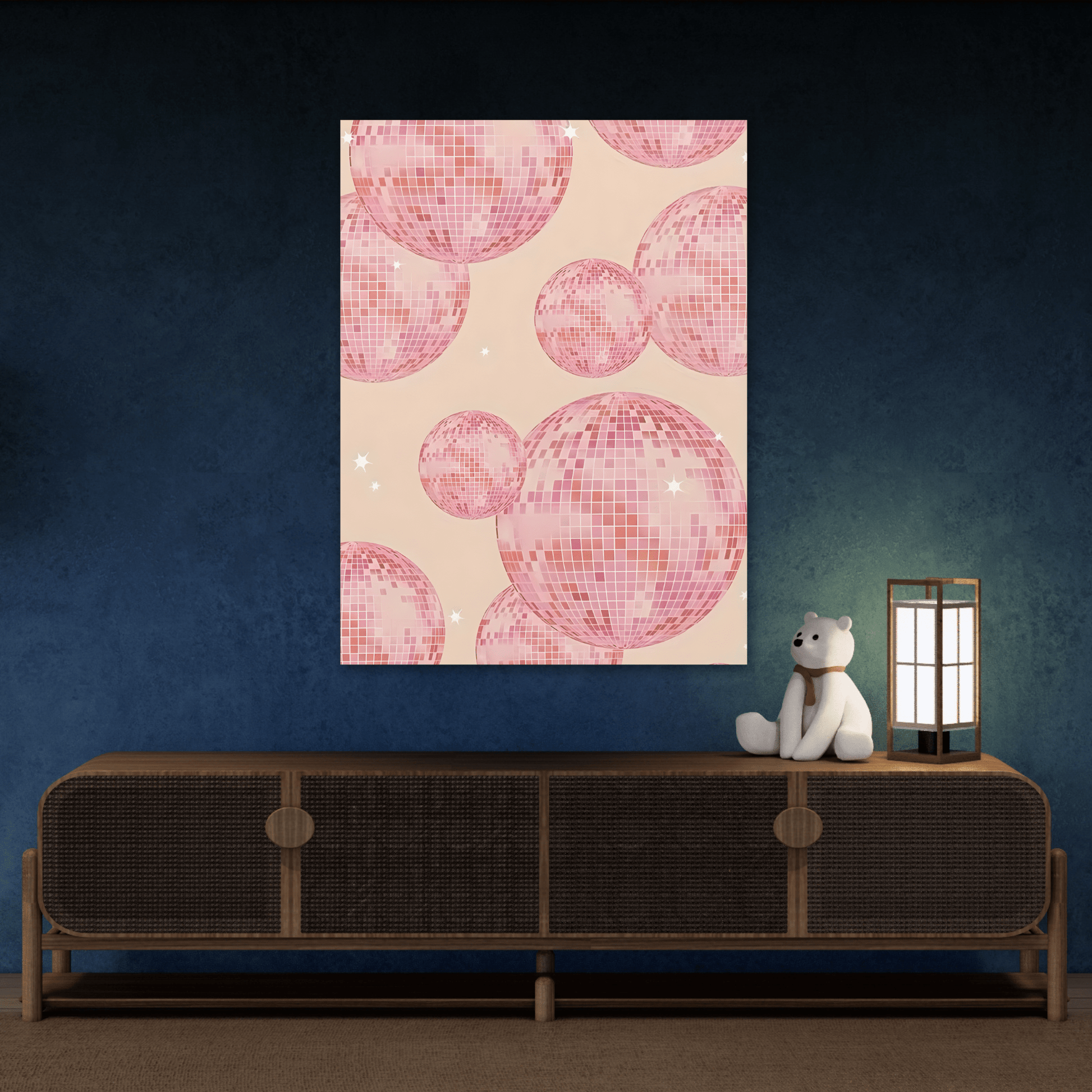 Pink Orange Disco Ball Canvas Wall Art, Trendy Maximalist Girly Bachelorette Dorm