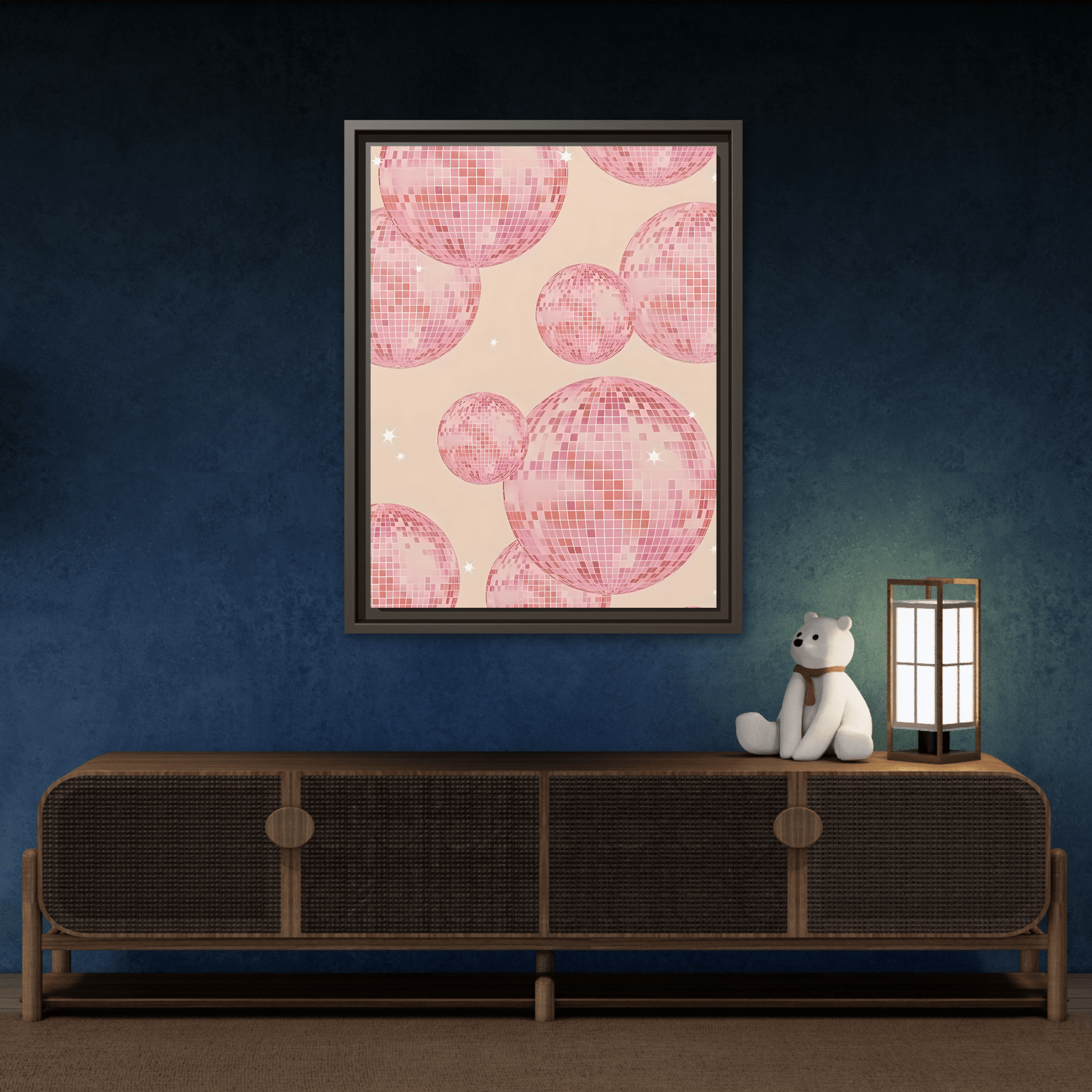 Pink Orange Disco Ball Wall Art Canvas Print, Girly Dorm Bar