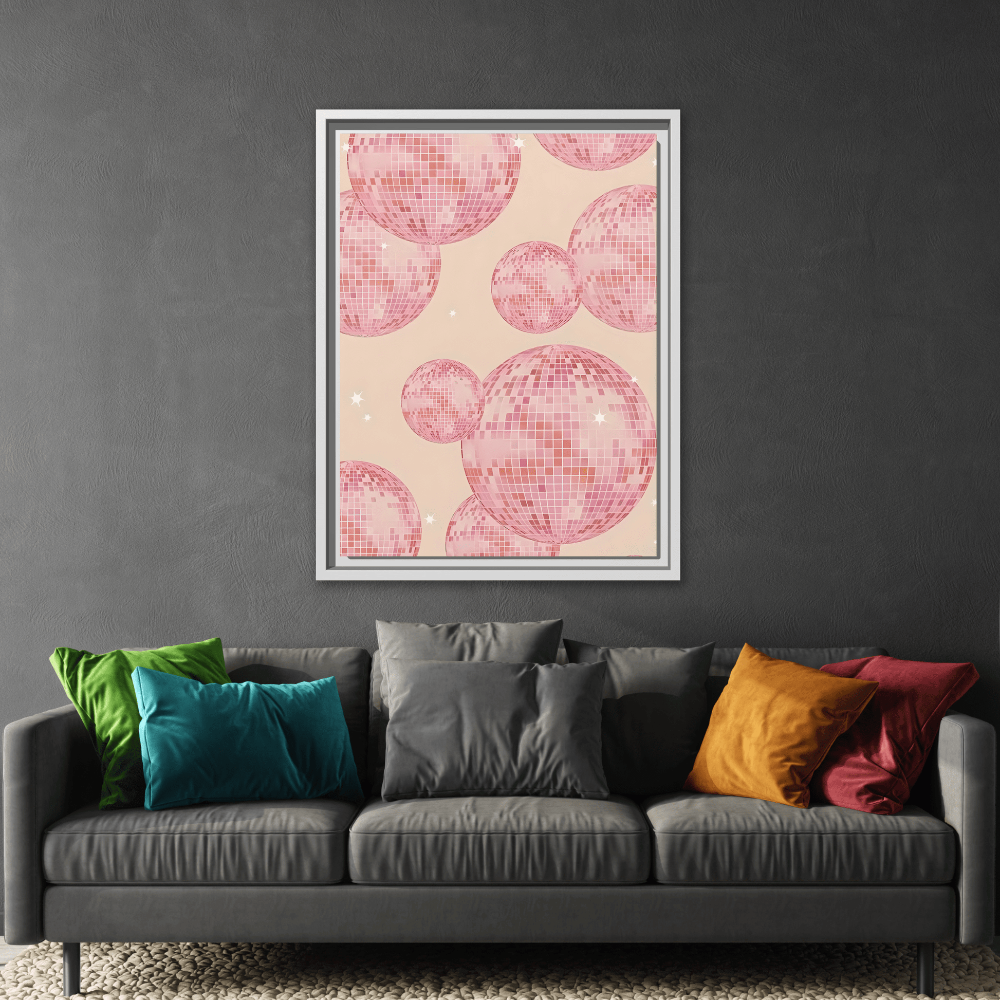 Pink Orange Disco Ball Wall Art Canvas Print, Girly Dorm Bar