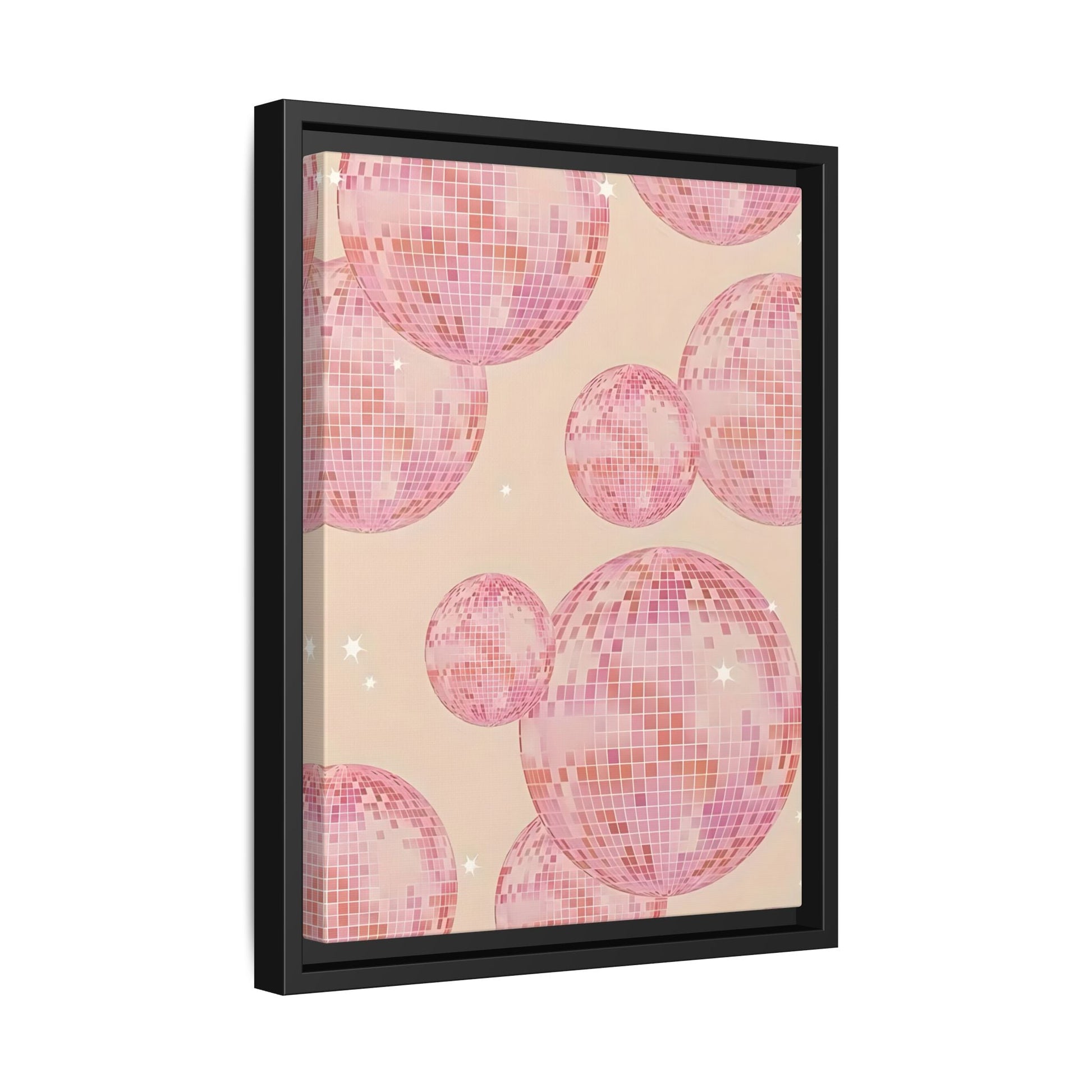 Pink Orange Disco Ball Wall Art Canvas Print, Girly Dorm Bar