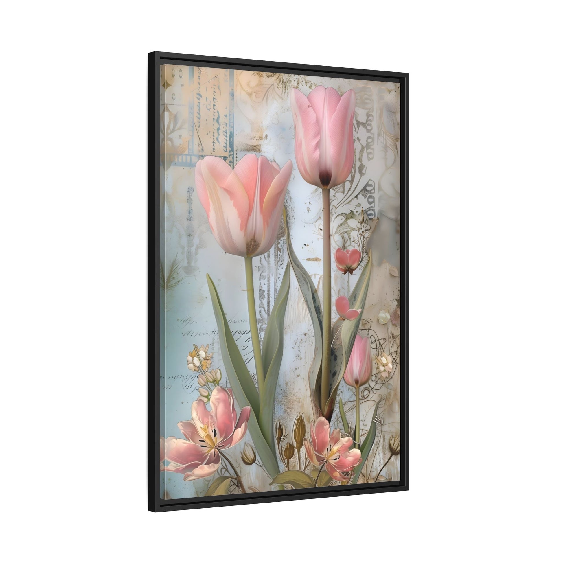 Pink Tulips Framed Canvas Floral Wall Art Prints