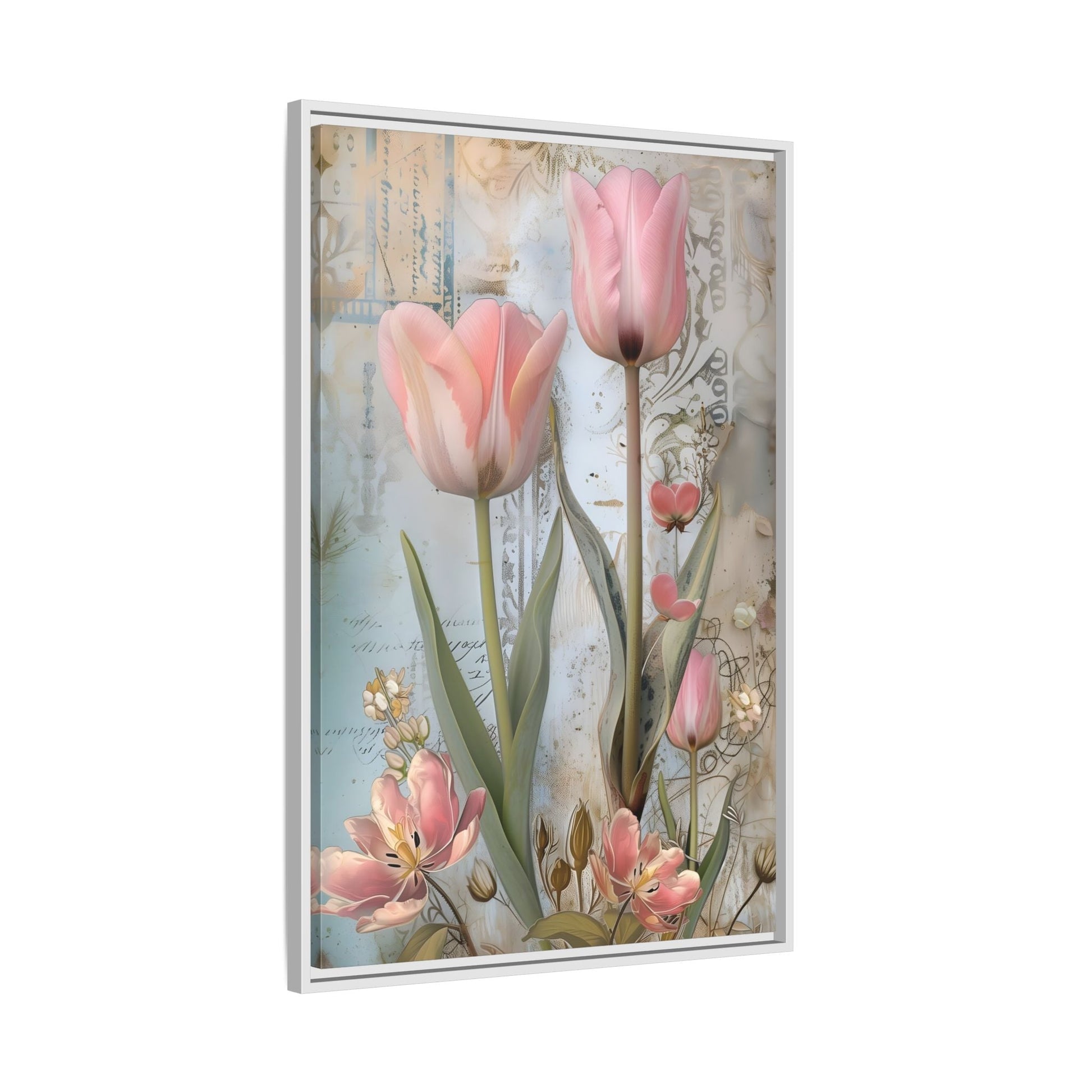 Pink Tulips Framed Canvas Floral Wall Art Prints
