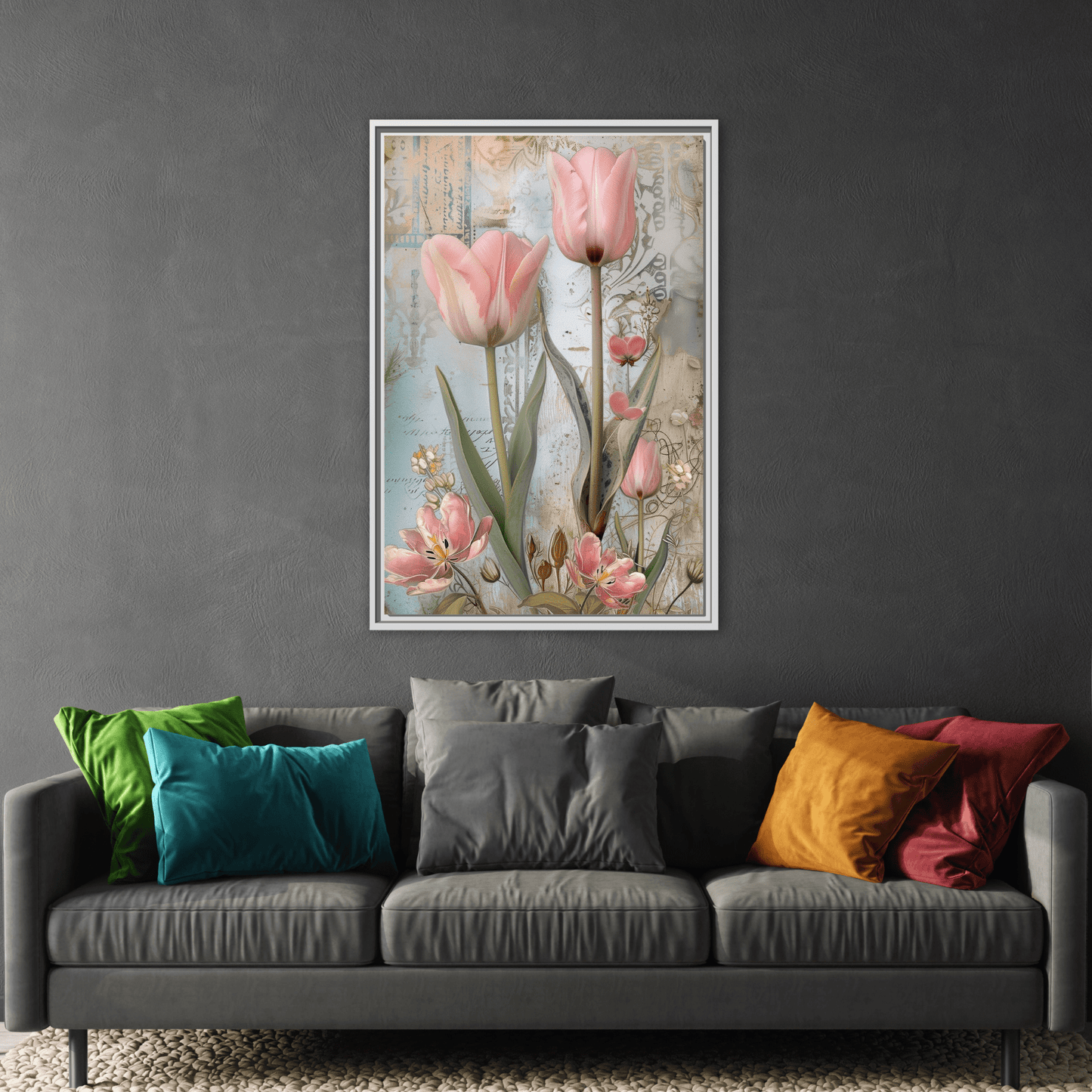 Pink Tulips Framed Canvas Floral Wall Art Prints