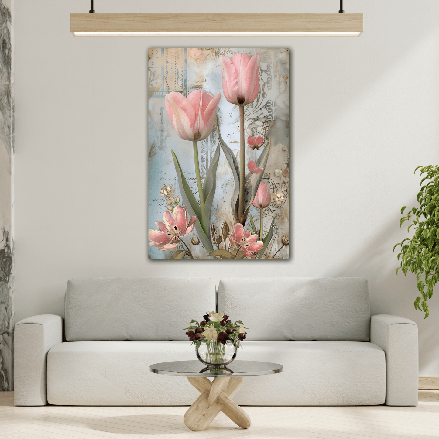 Pink Tulips Vintage Floral Canvas Wall Art Flowers Print