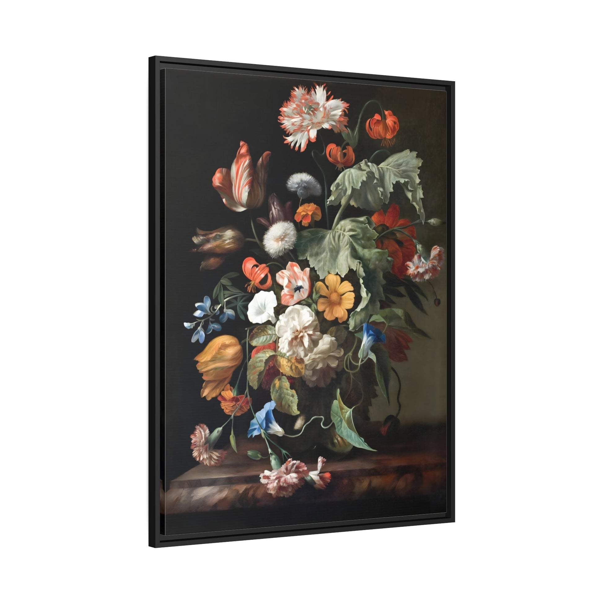 Rachel Ruysch Still Life With Flowers - Floral Canvas Wall Art Print in Black Frame