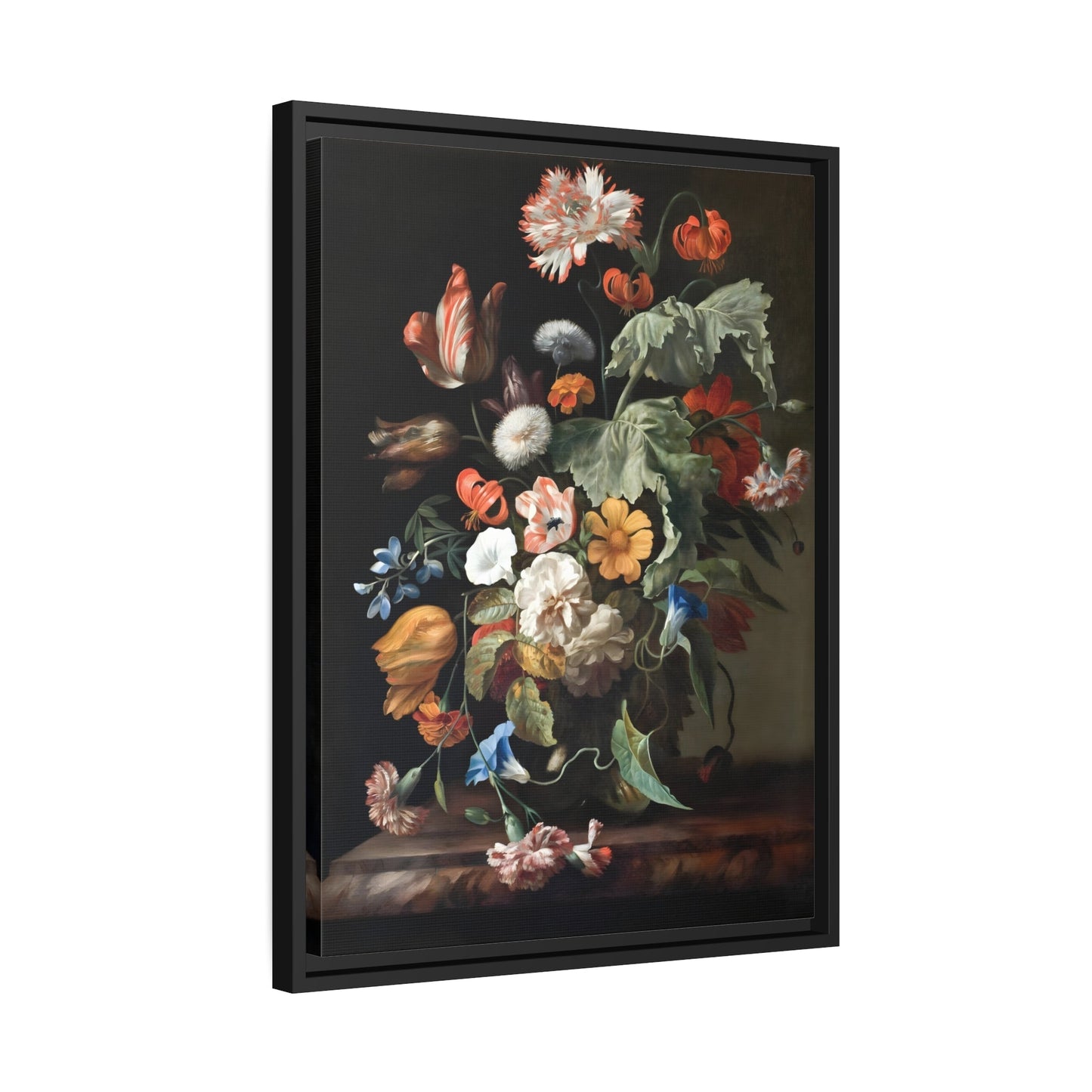 Rachel Ruysch Still Life With Flowers - Floral Canvas Wall Art Print in Black Frame