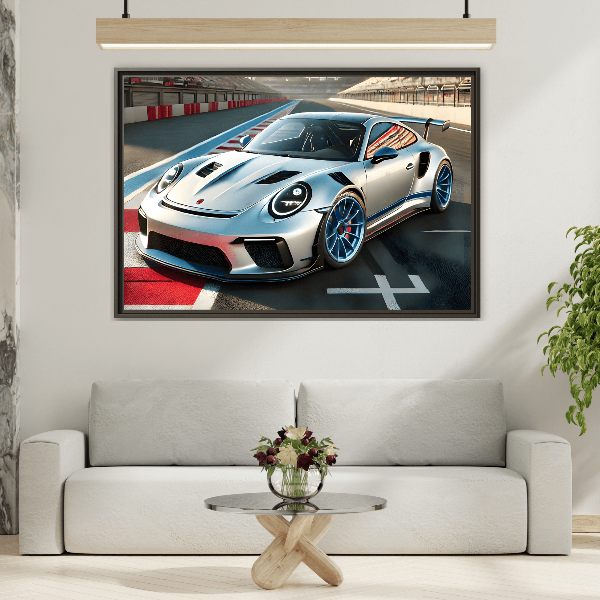 Racing Car Wall Art - Large Framed Canvas Print for Room Decor