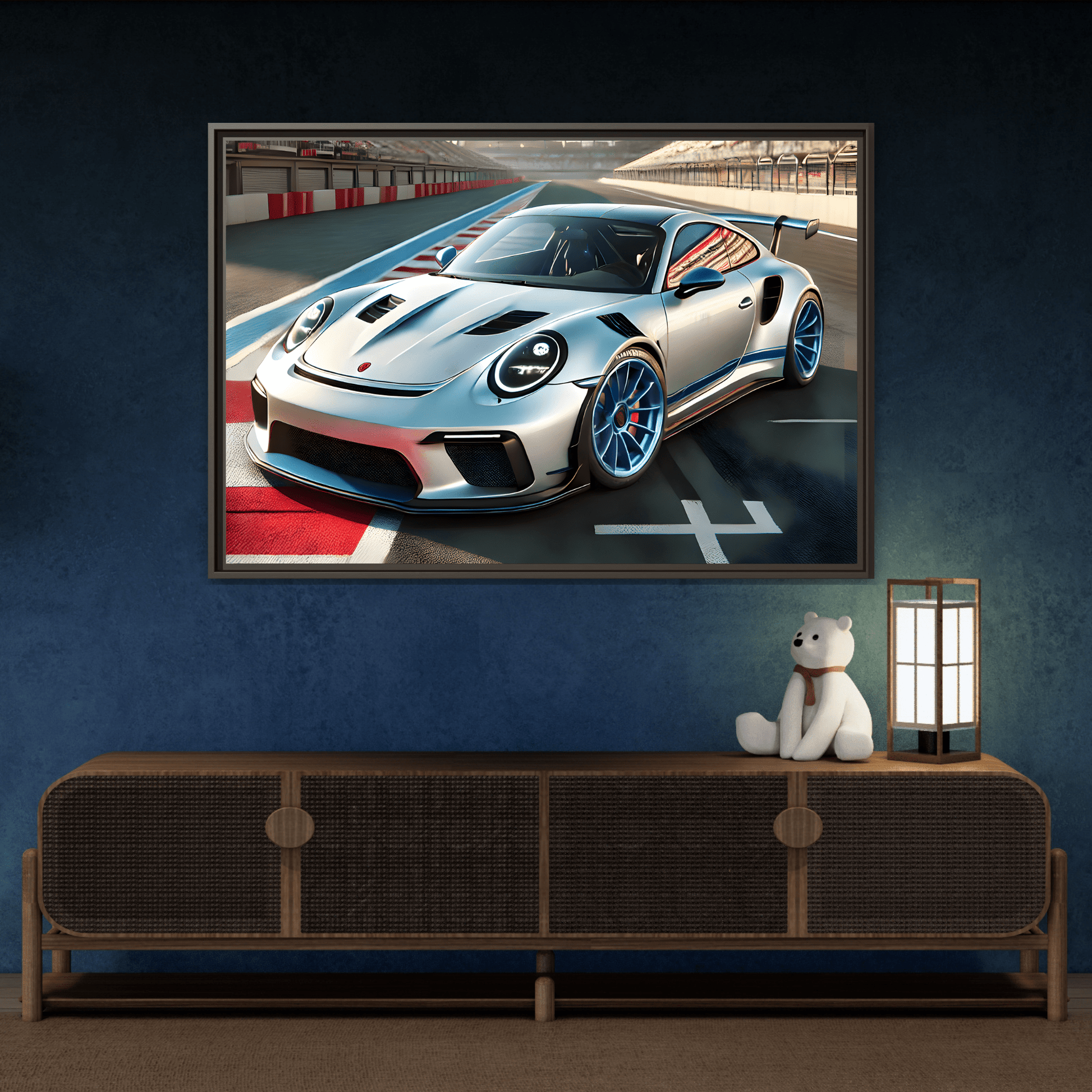 Racing Car Wall Art - Large Framed Canvas Print for Room Decor
