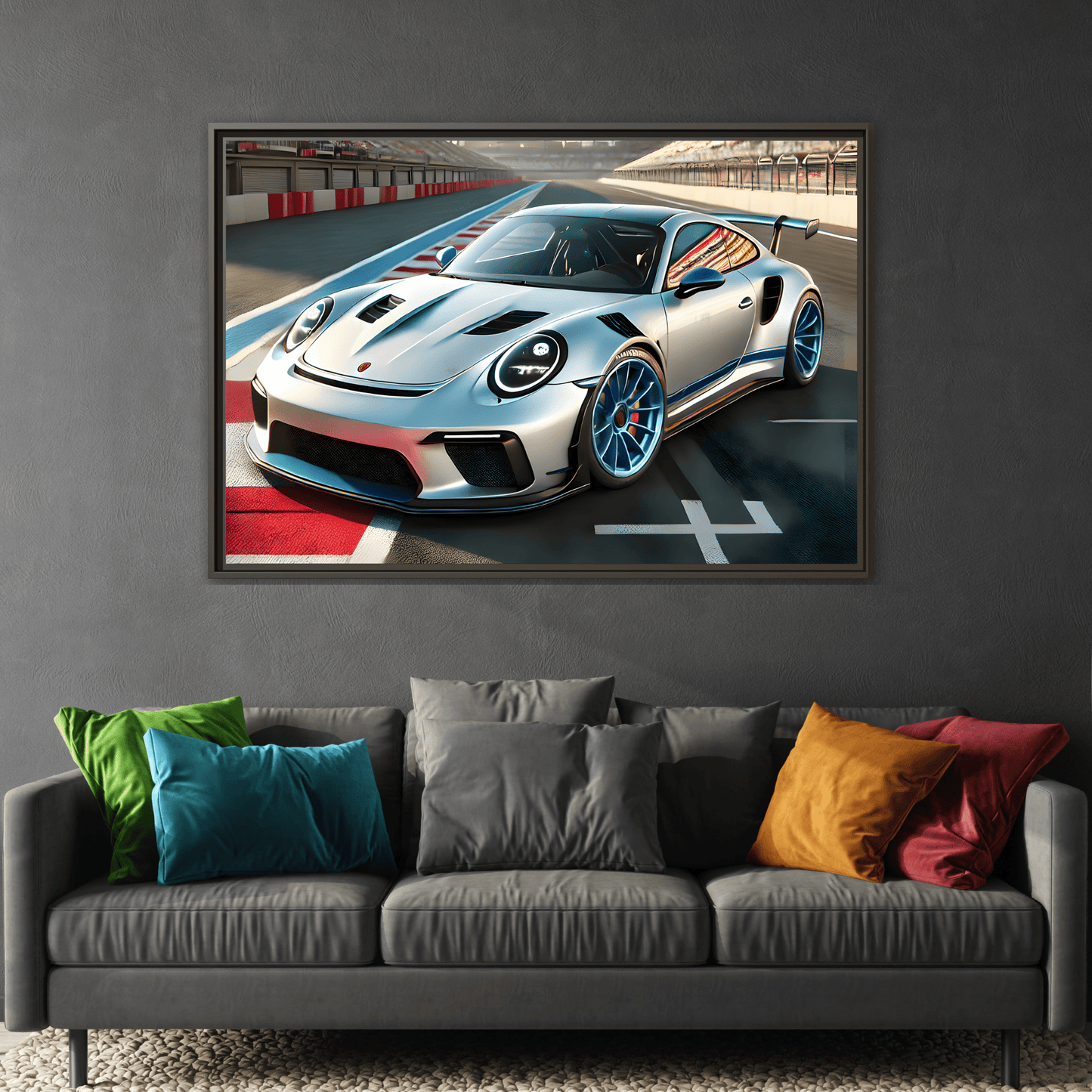 Racing Car Wall Art - Large Framed Canvas Print for Room Decor