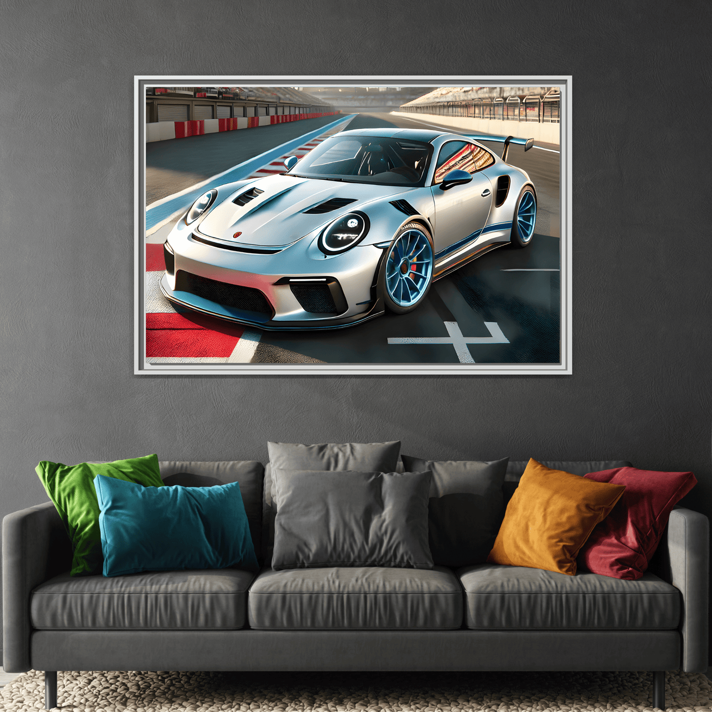 Racing Car Wall Art - Large Framed Canvas Print for Room Decor