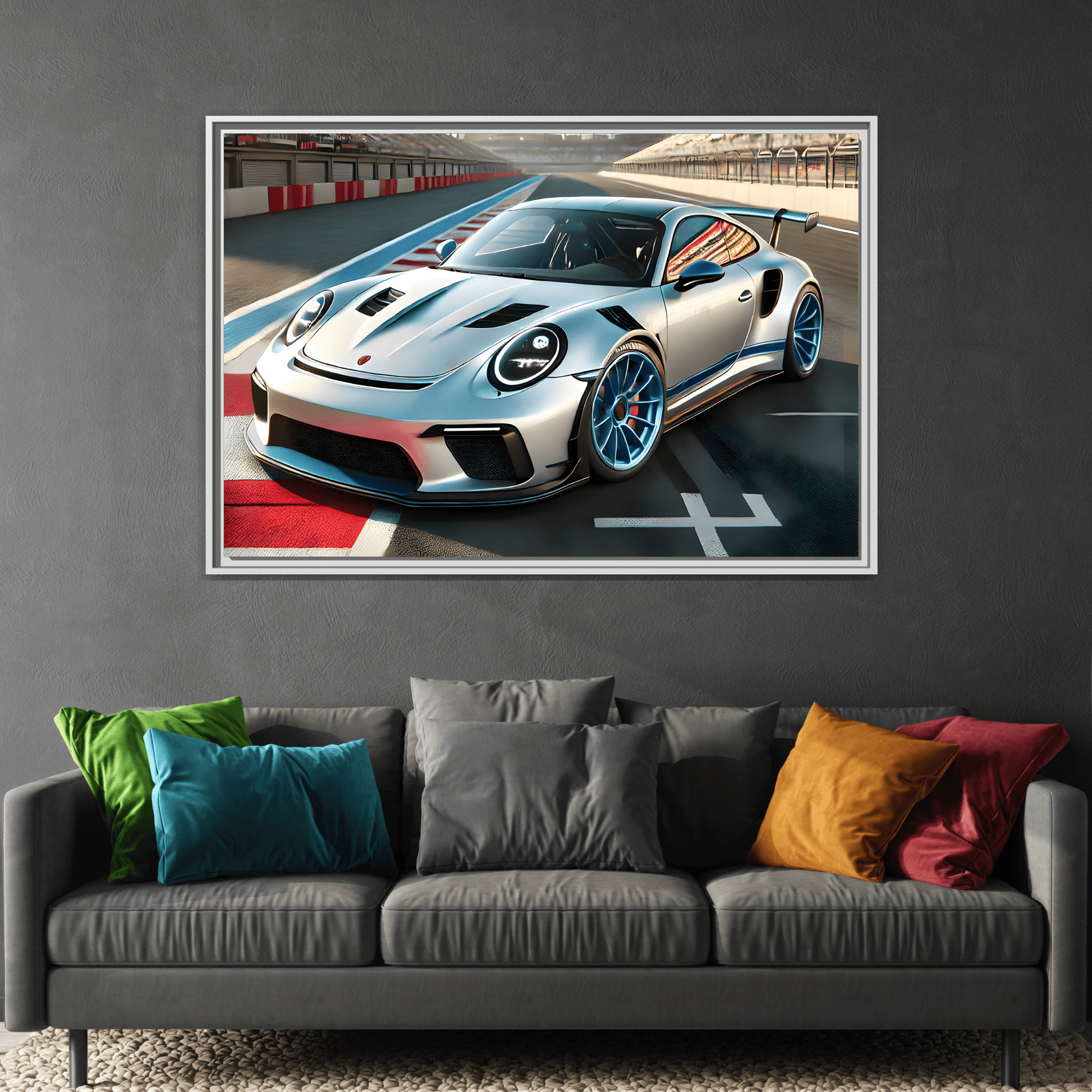 Racing Car Wall Art - Large Framed Canvas Print for Room Decor