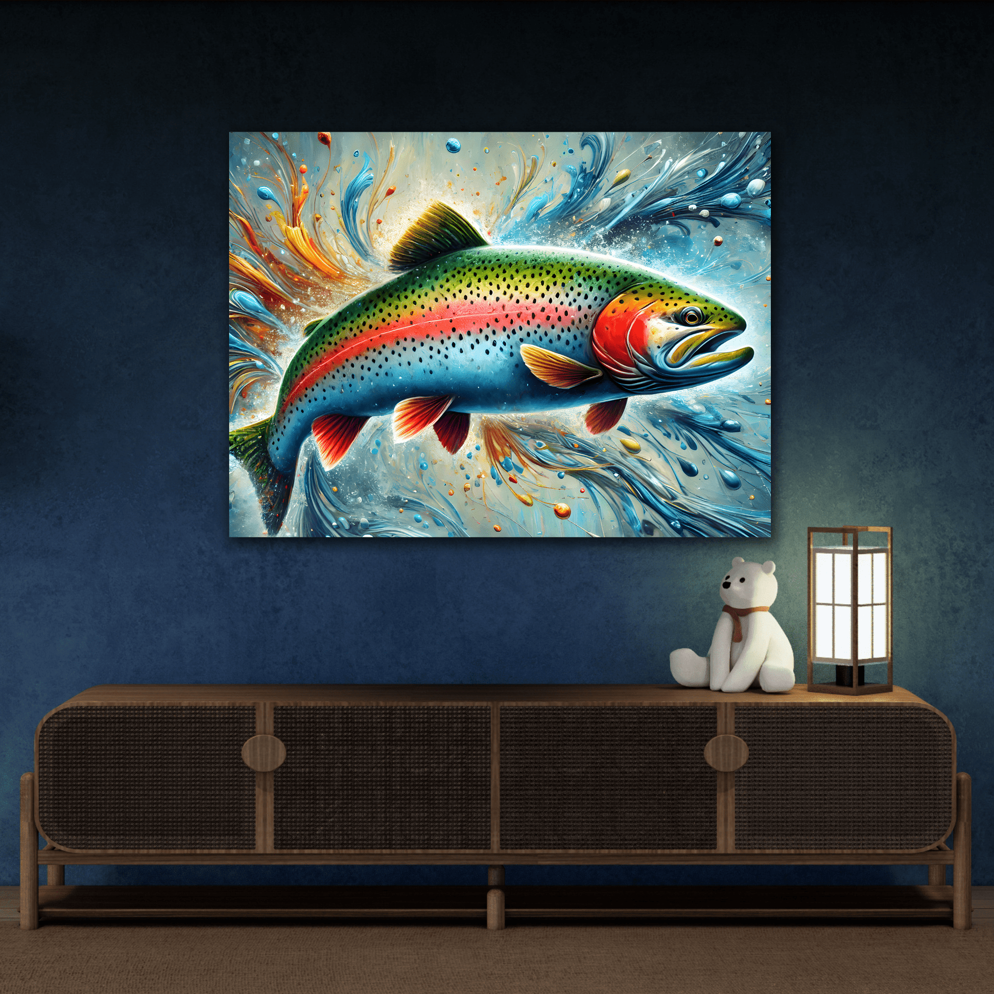 Rainbow Trout Fish Wall Art Fishing Artwork Canvas Print