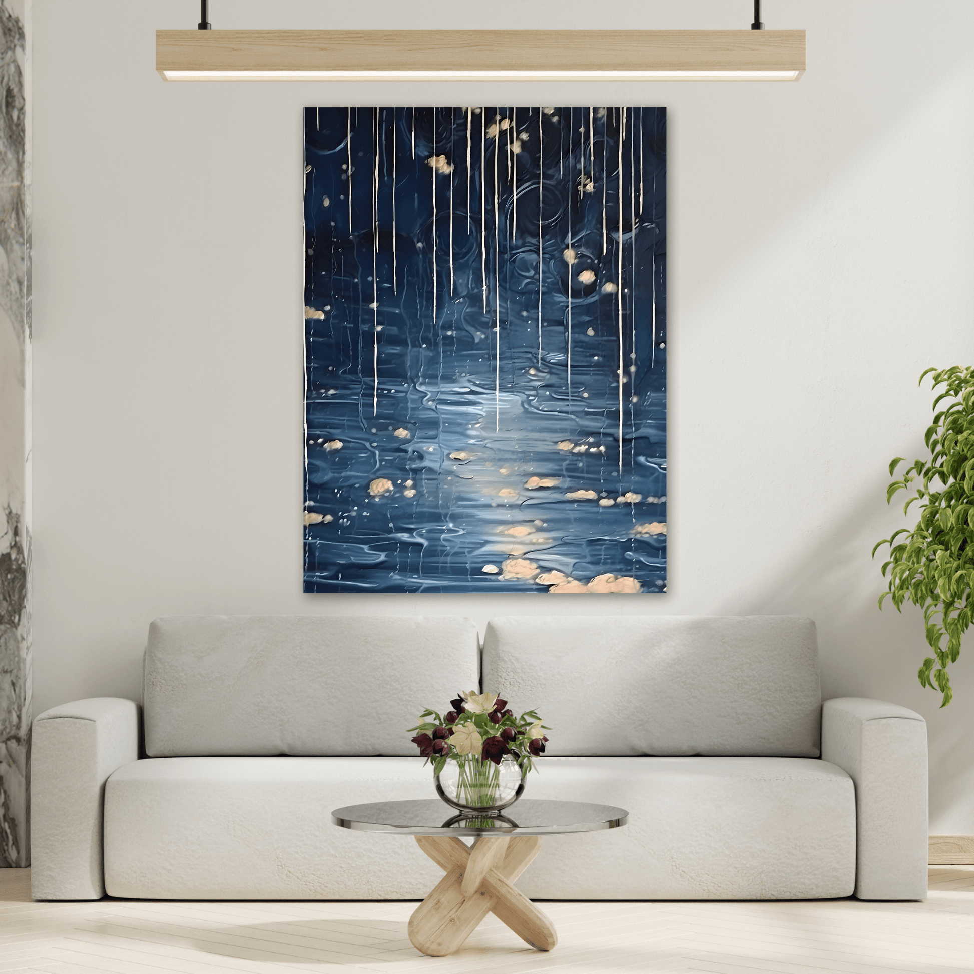 Rainy Night Abstract Landscape Canvas Prints - Water Reflection Wall Art