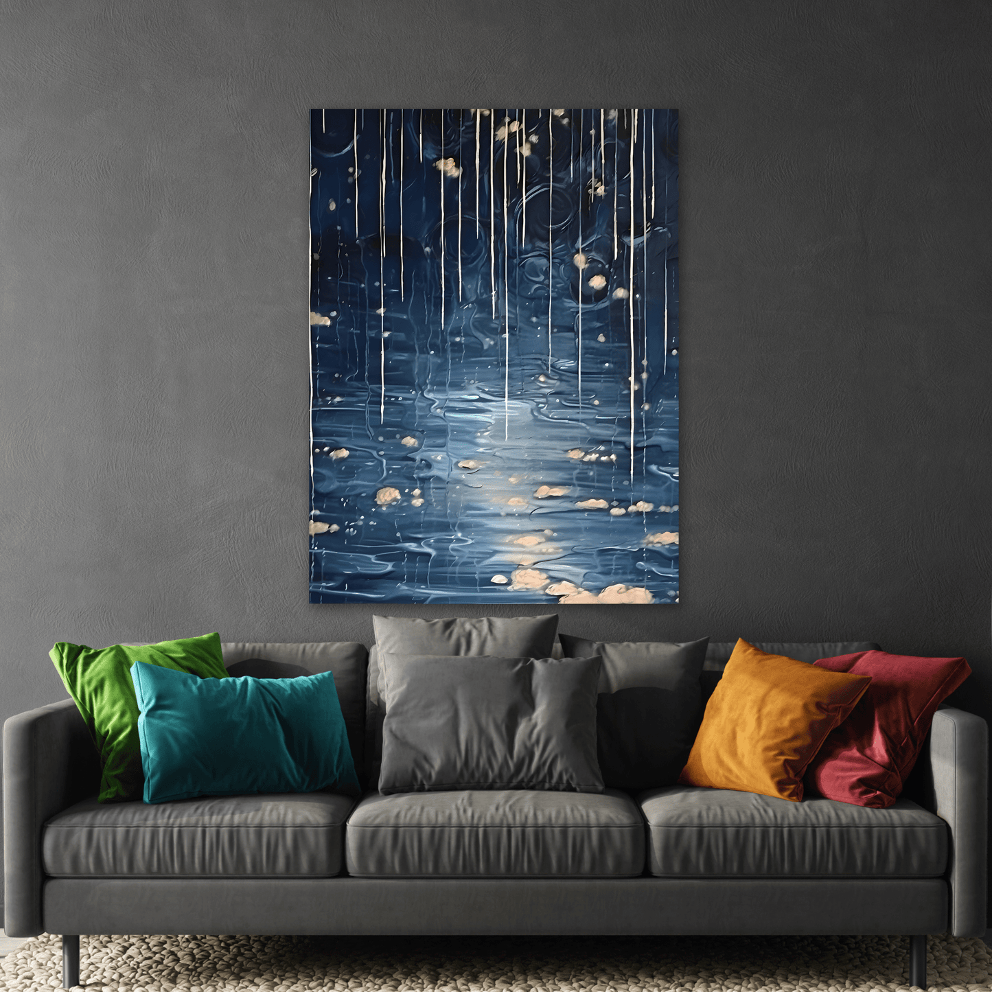 Rainy Night Abstract Landscape Canvas Prints - Water Reflection Wall Art