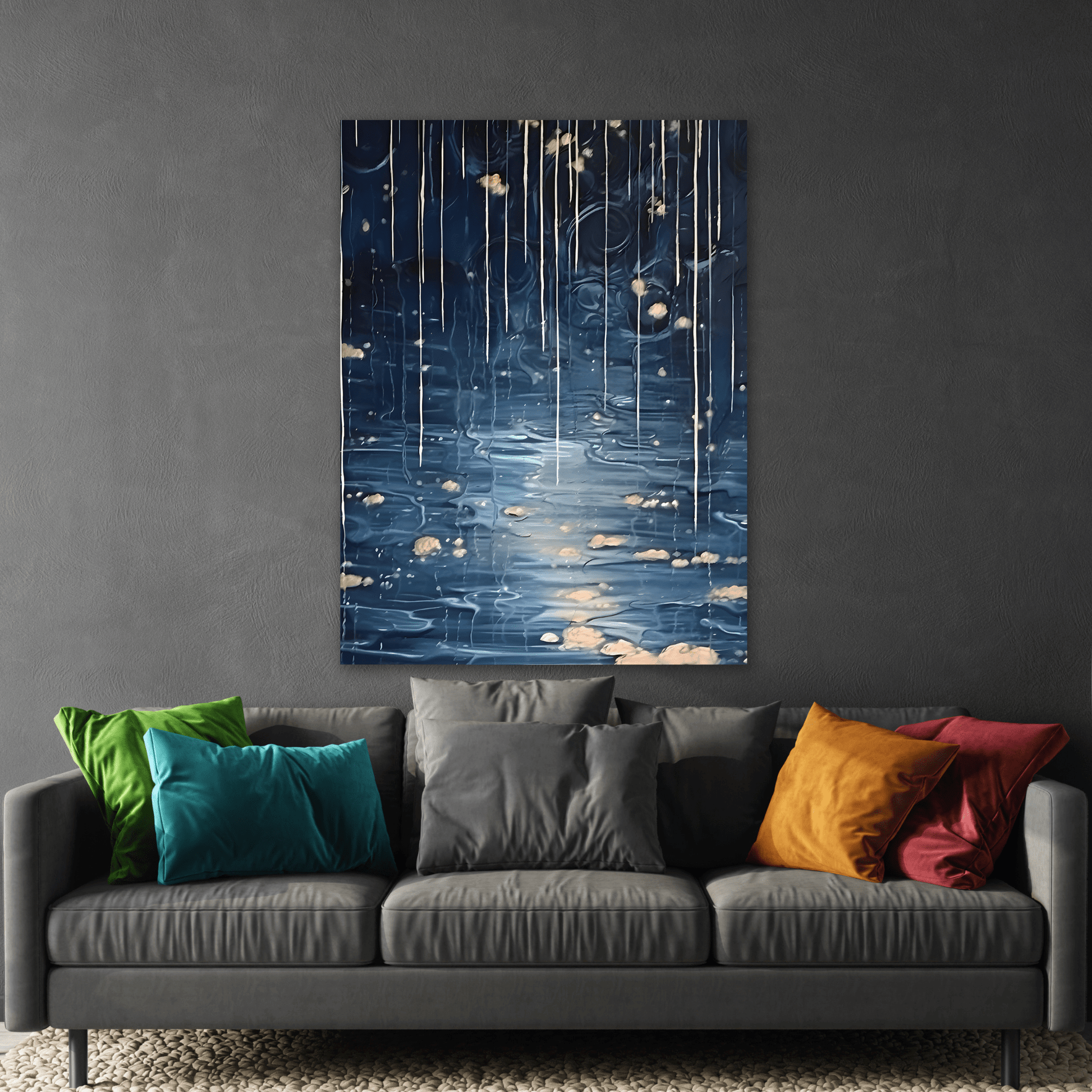 Rainy Night Abstract Landscape Canvas Prints - Water Reflection Wall Art
