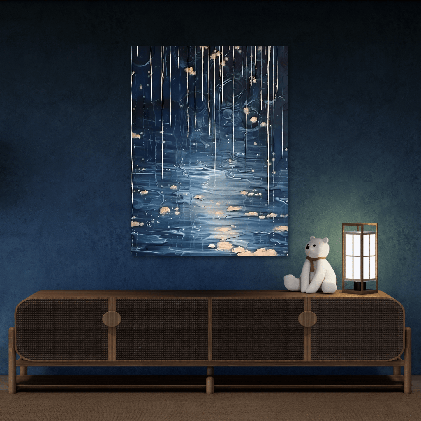 Rainy Night Abstract Landscape Canvas Prints - Water Reflection Wall Art