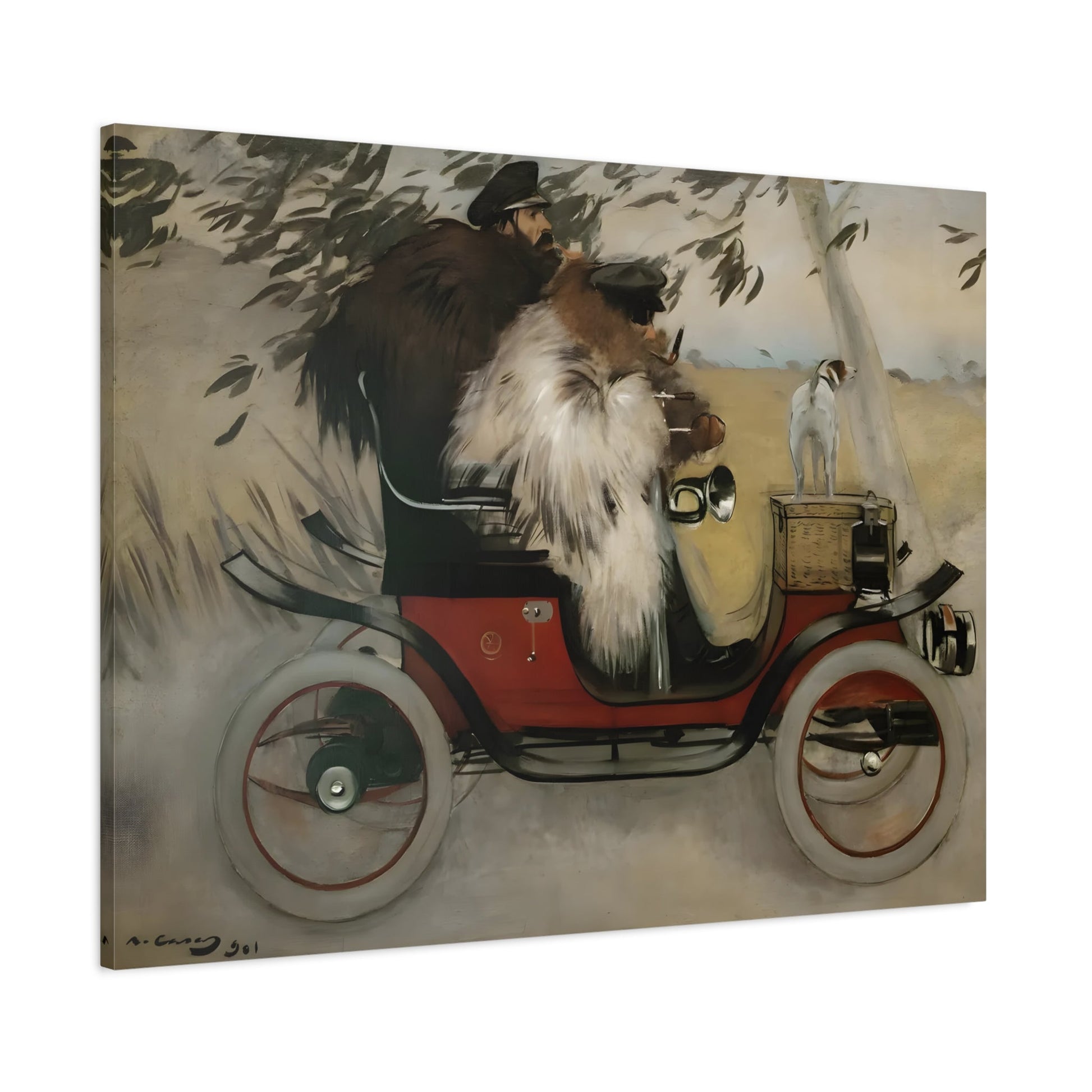 Ramon Casas and Pere Romeu In An Automobile - Canvas Wall Art Print