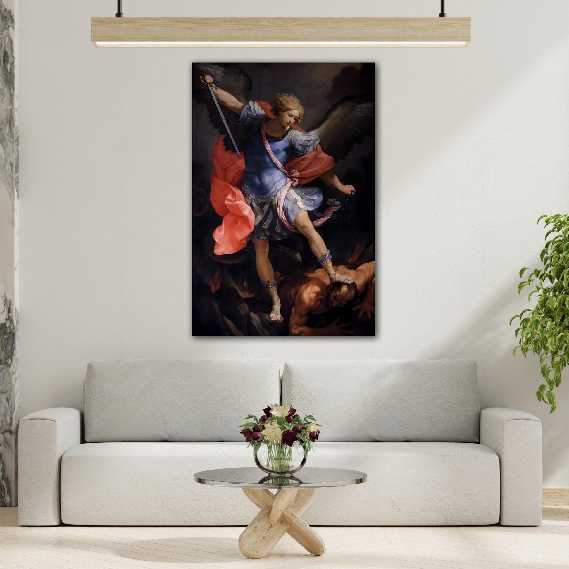 Religious Battle Canvas Print - Angel Michael Defeating Satan Wall Art