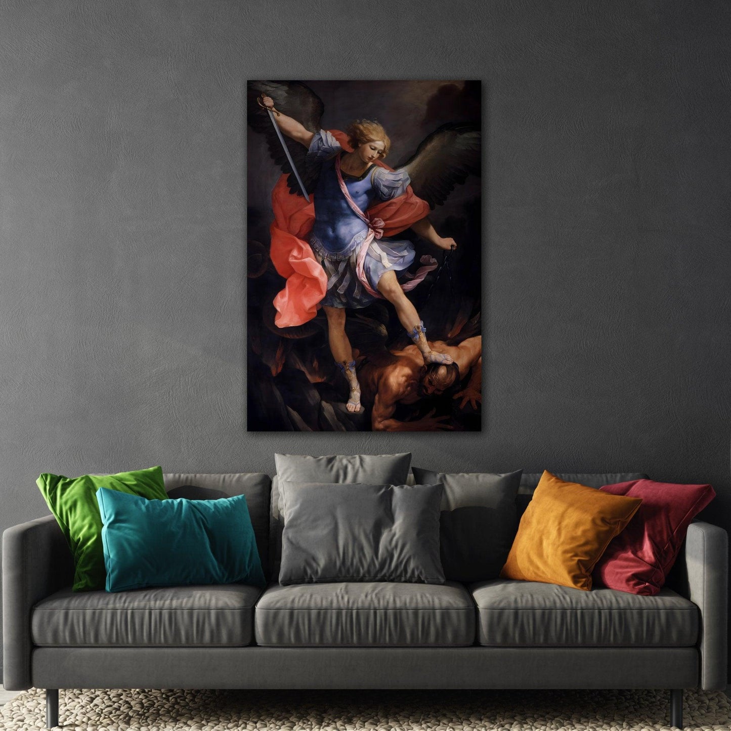 Religious Battle Canvas Print - Angel Michael Defeating Satan Wall Art