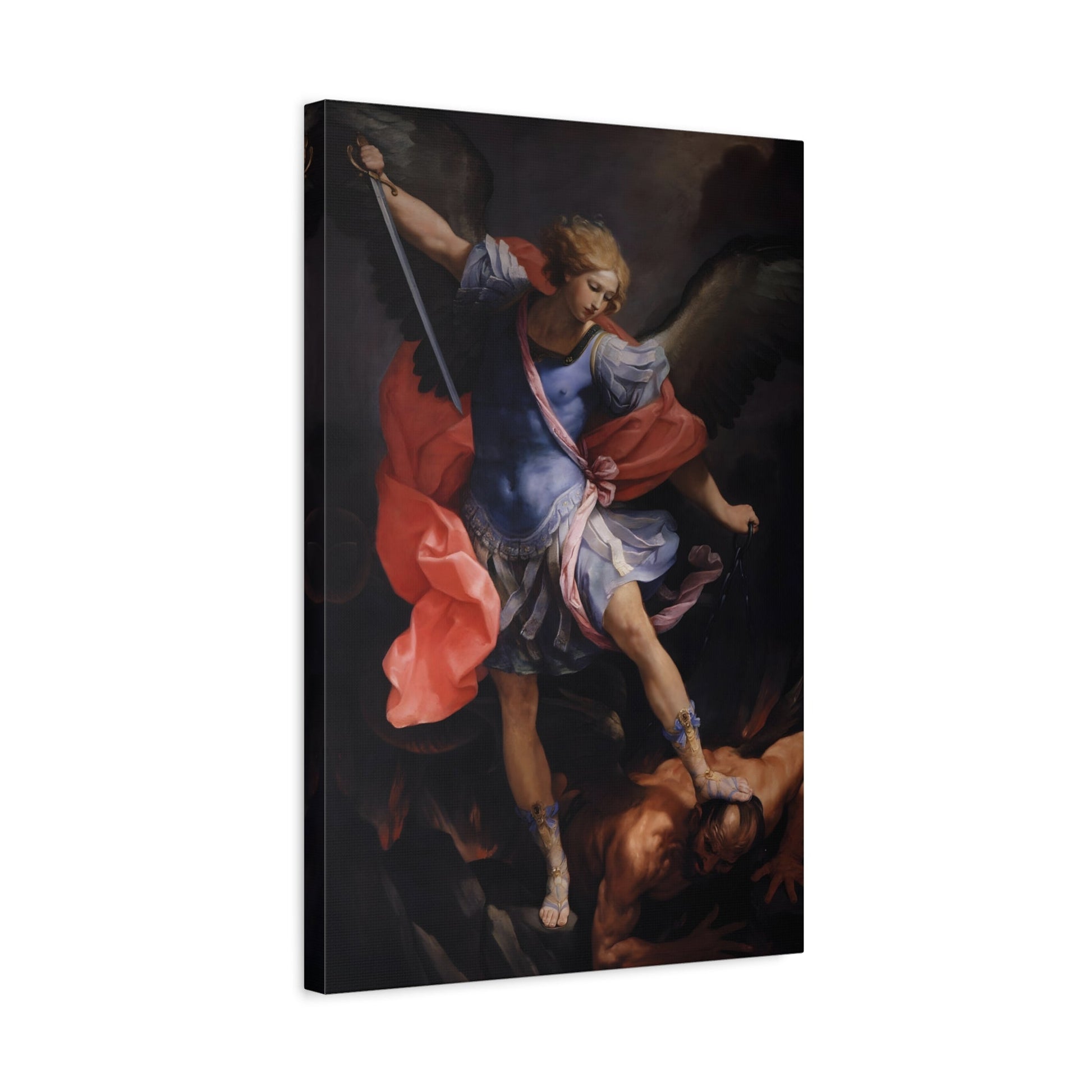 Religious Battle Canvas Print - Angel Michael Defeating Satan Wall Art