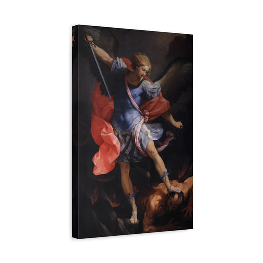 Religious Battle Canvas Print - Angel Michael Defeating Satan Wall Art