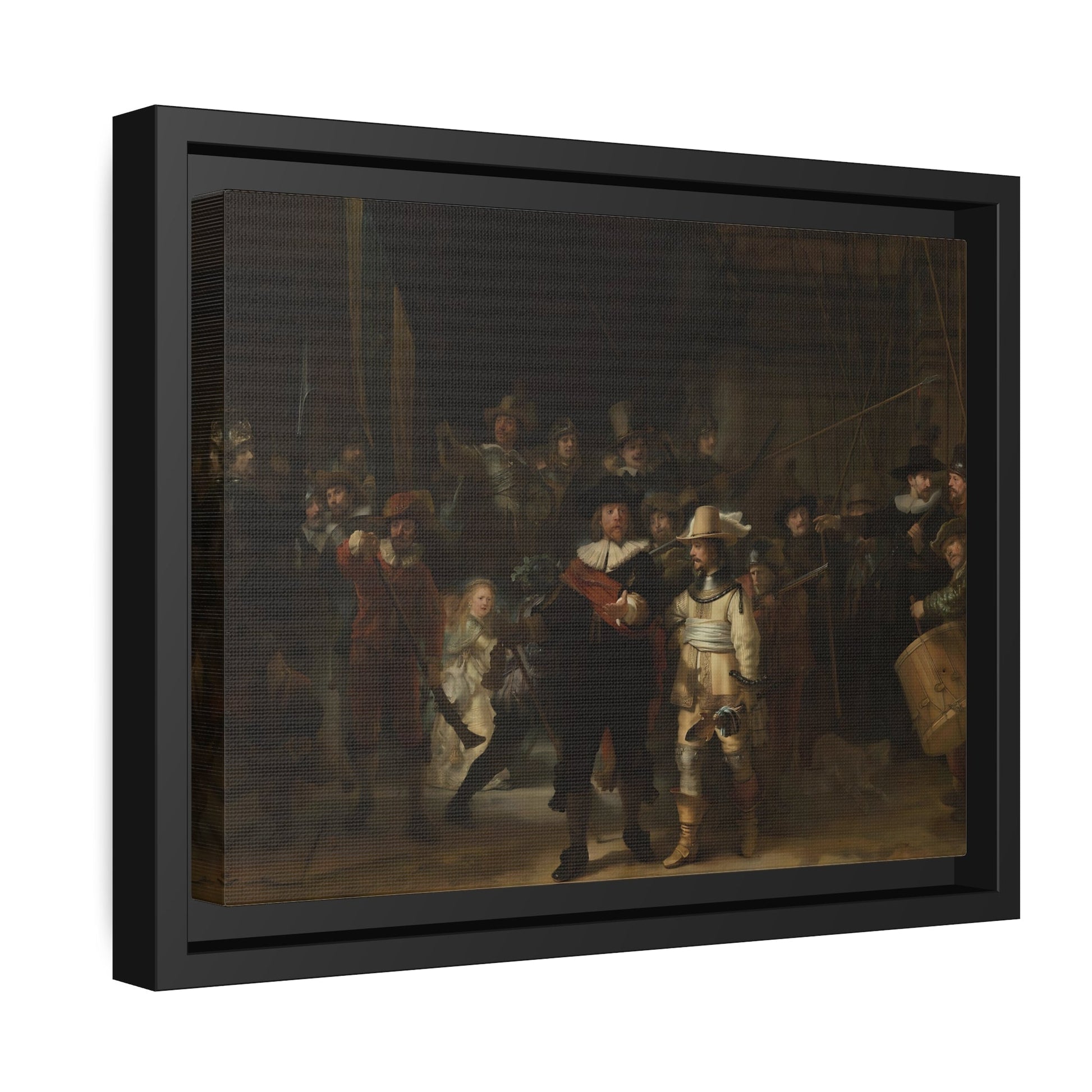 Rembrandt Night Watch - Framed Canvas Wall Art Print in Black Pinewood Frame