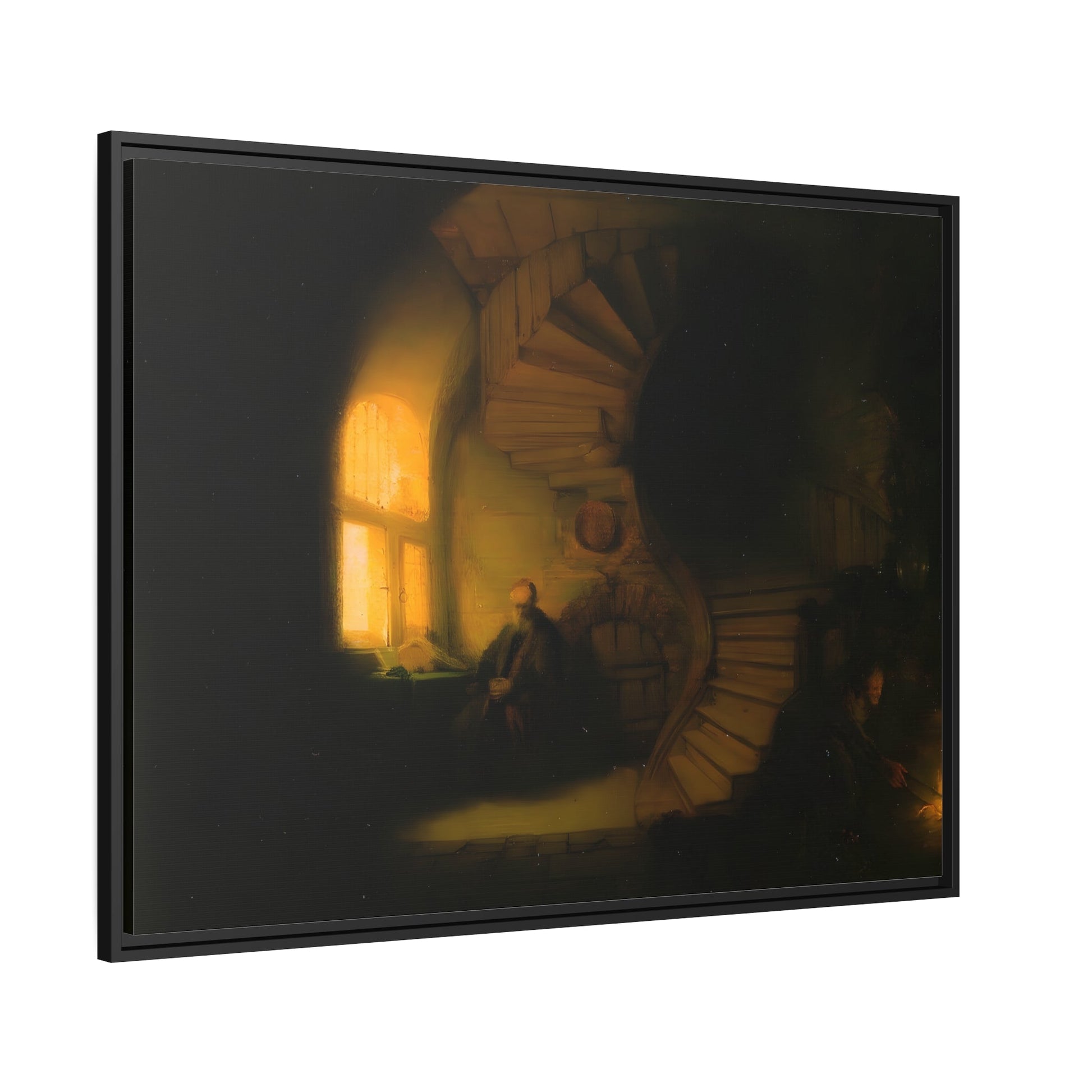 Rembrandt Philosopher in Meditation - Framed Canvas Wall Art Print in Black Pinewood Frame