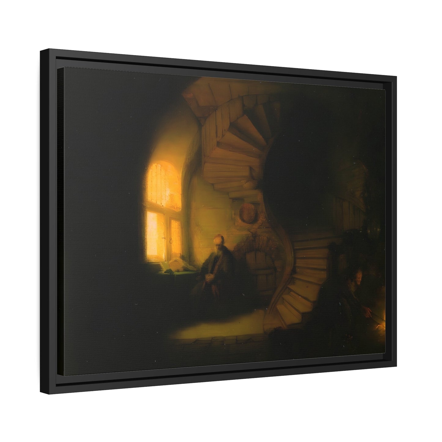 Rembrandt Philosopher in Meditation - Framed Canvas Wall Art Print in Black Pinewood Frame