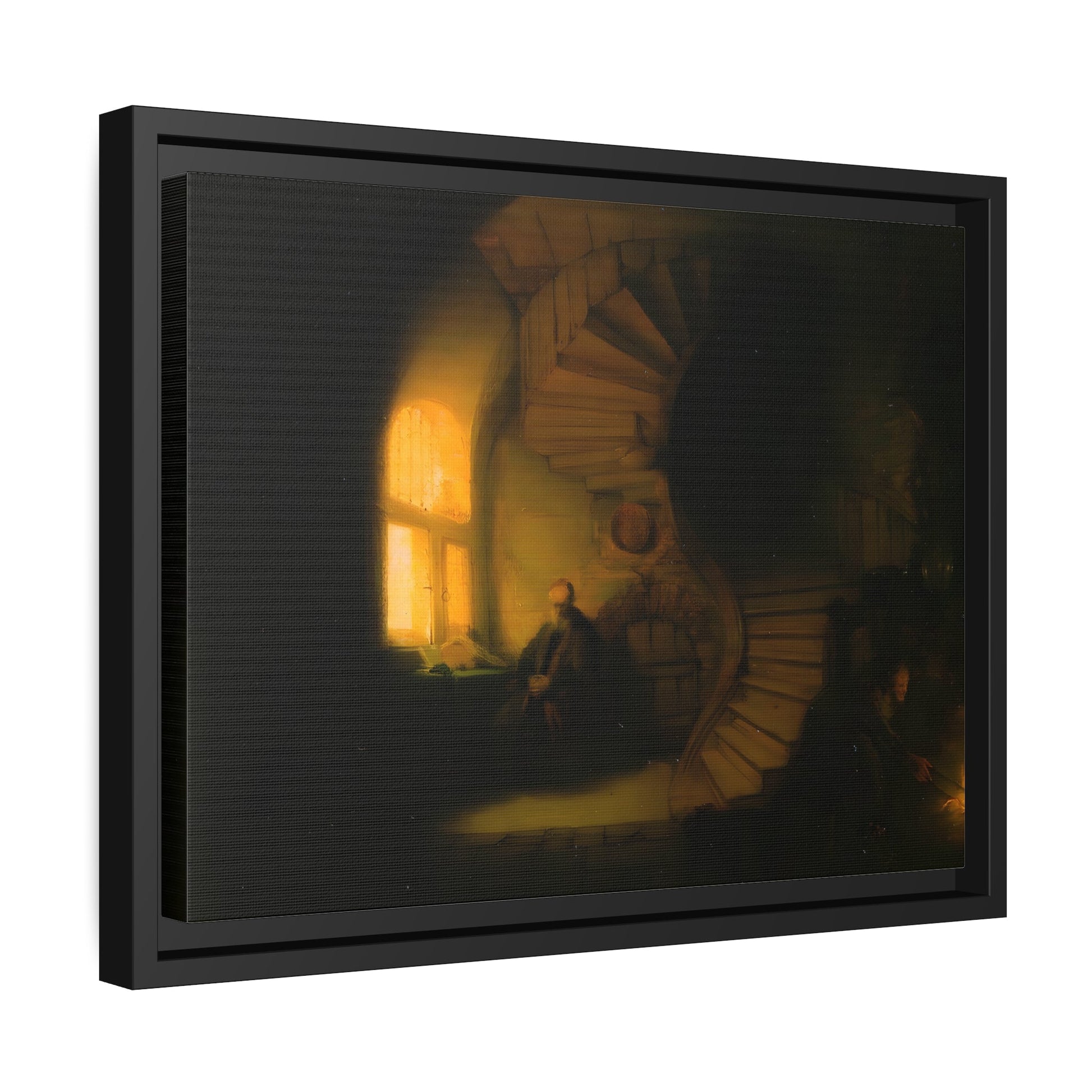 Rembrandt Philosopher in Meditation - Framed Canvas Wall Art Print in Black Pinewood Frame