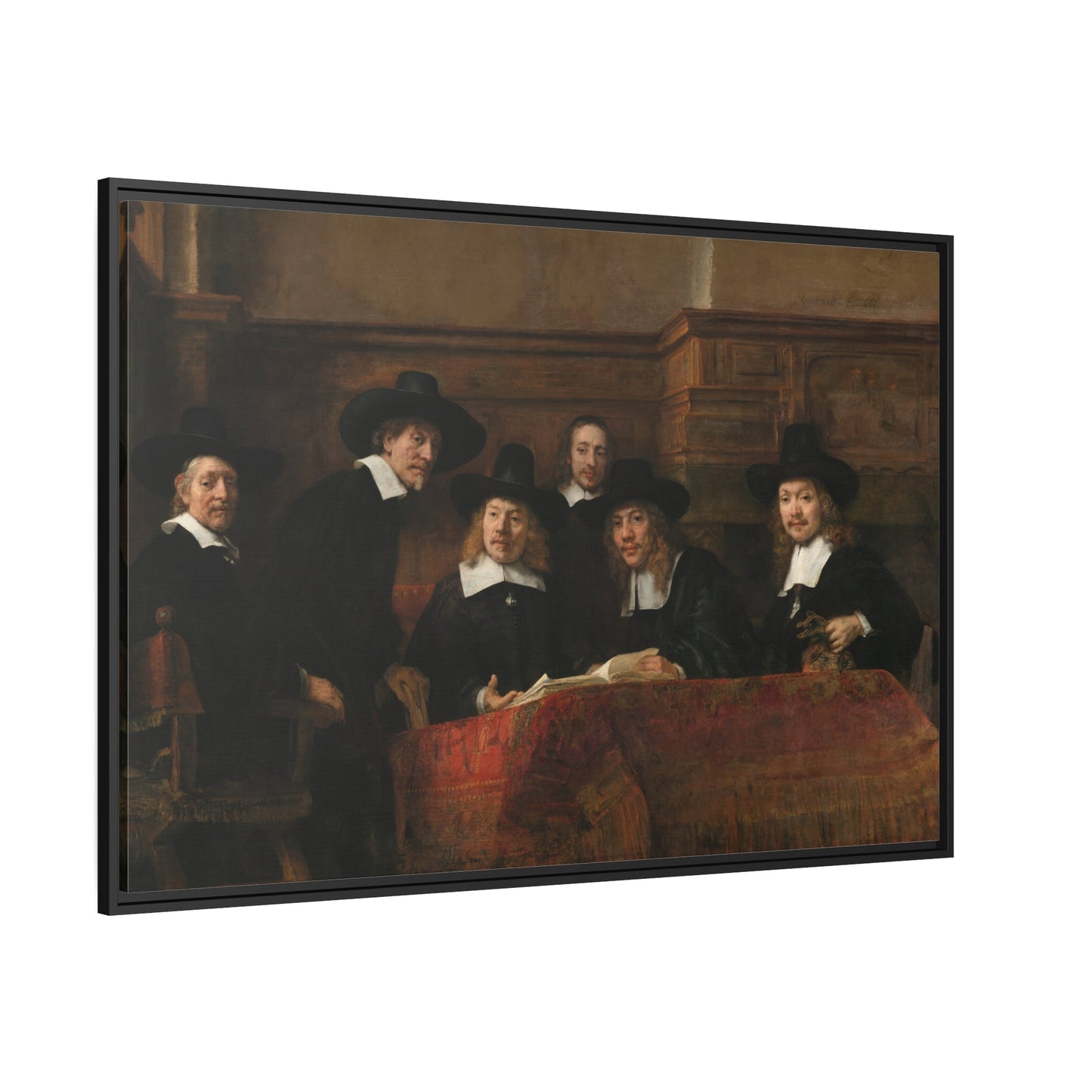 Rembrandt Syndics of the Drapers Guild - Framed Canvas Wall Art Print in Black Frame