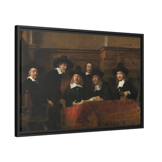 Rembrandt Syndics of the Drapers Guild - Framed Canvas Wall Art Print in Black Frame