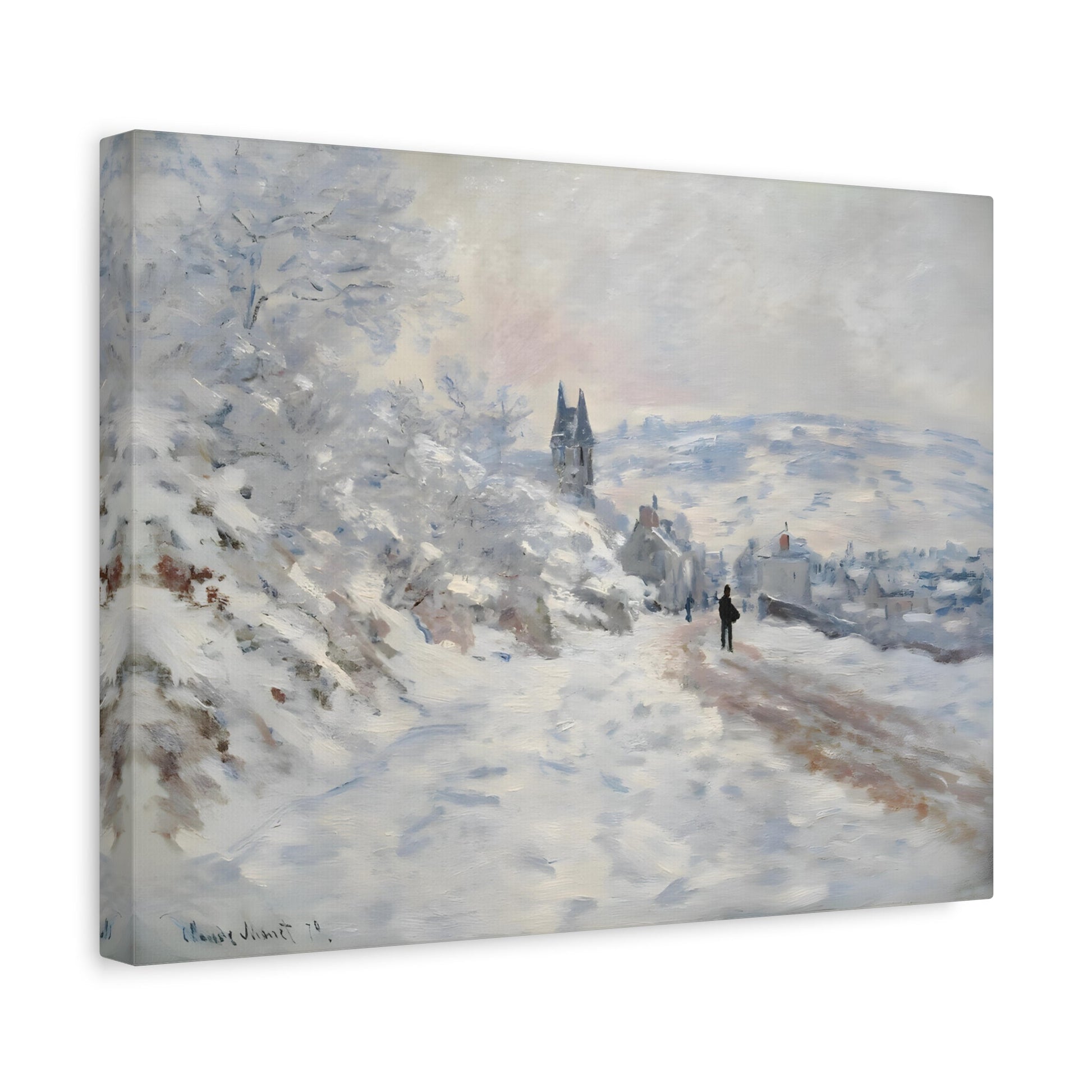 Road to Veheuil Canvas Print - Winter Landscape Snow Effect Wall Art by Monet