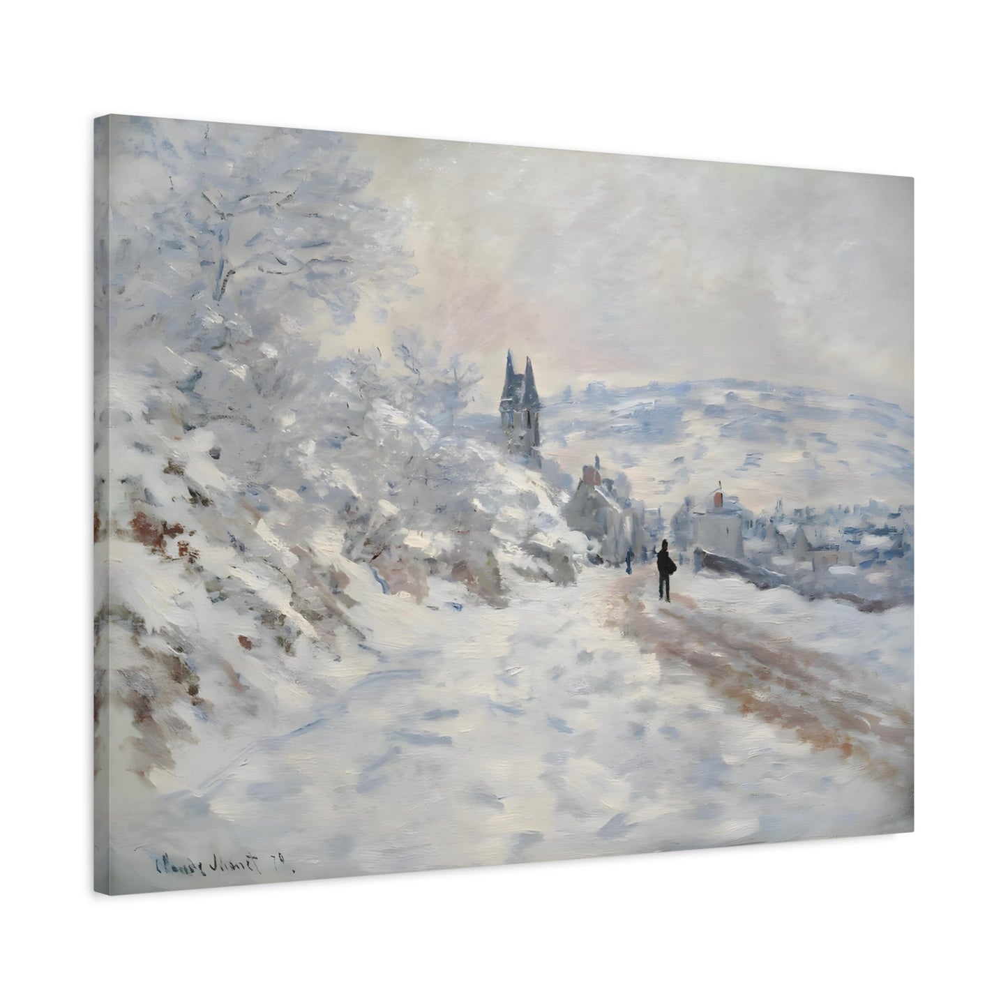 Road to Veheuil Canvas Print - Winter Landscape Snow Effect Wall Art by Monet