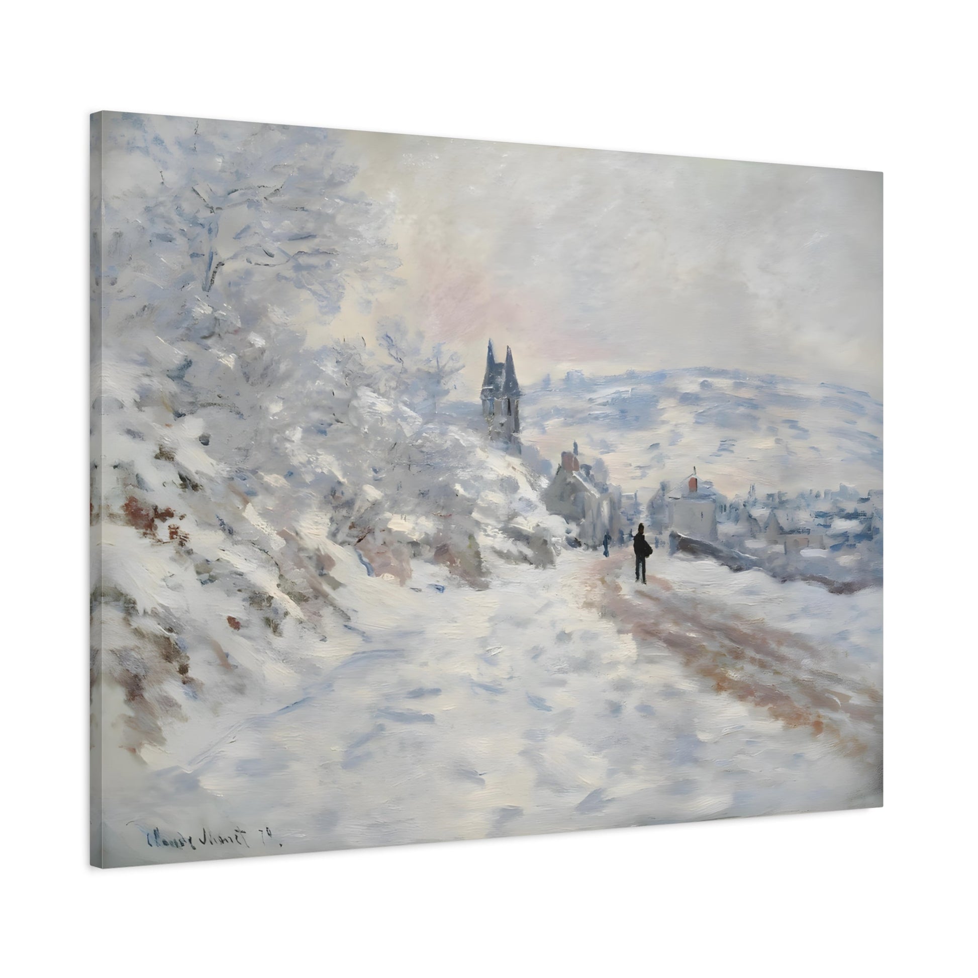 Road to Veheuil Canvas Print - Winter Landscape Snow Effect Wall Art by Monet