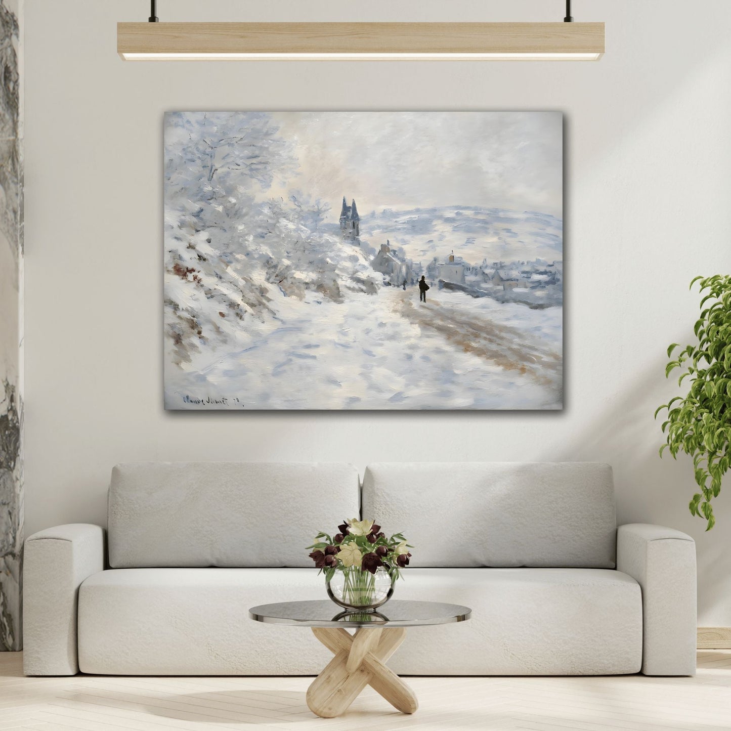 Road to Veheuil Canvas Print - Winter Landscape Snow Effect Wall Art by Monet