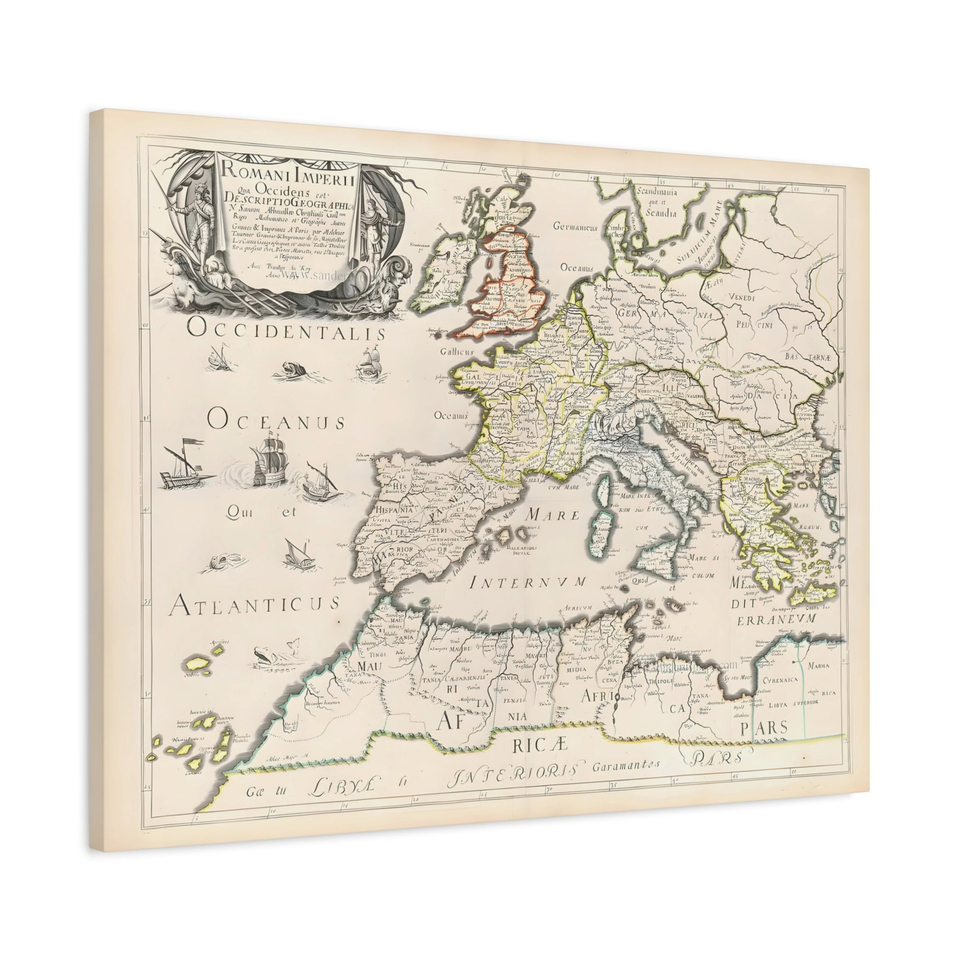Roman Empire Map Canvas Print - Famous Artist Nicolas Sanson Wall Art Prints