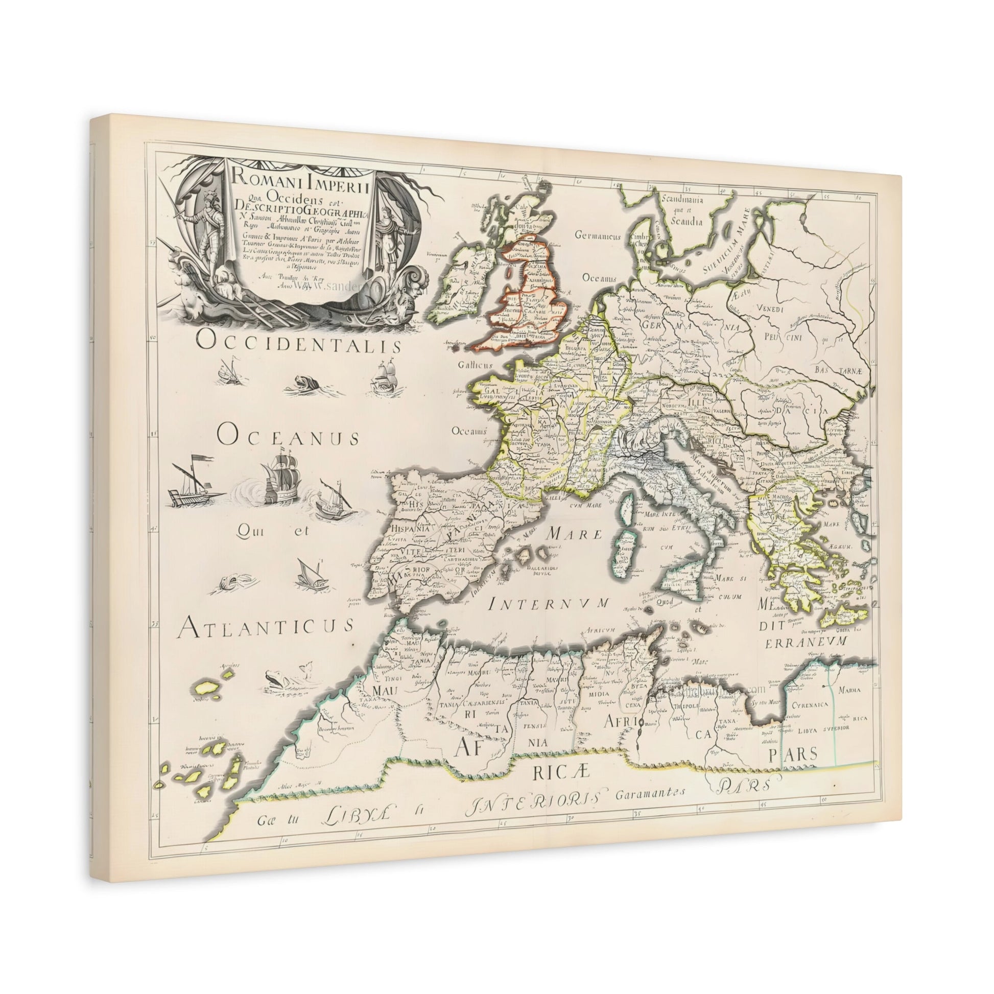 Roman Empire Map Canvas Print - Famous Artist Nicolas Sanson Wall Art Prints