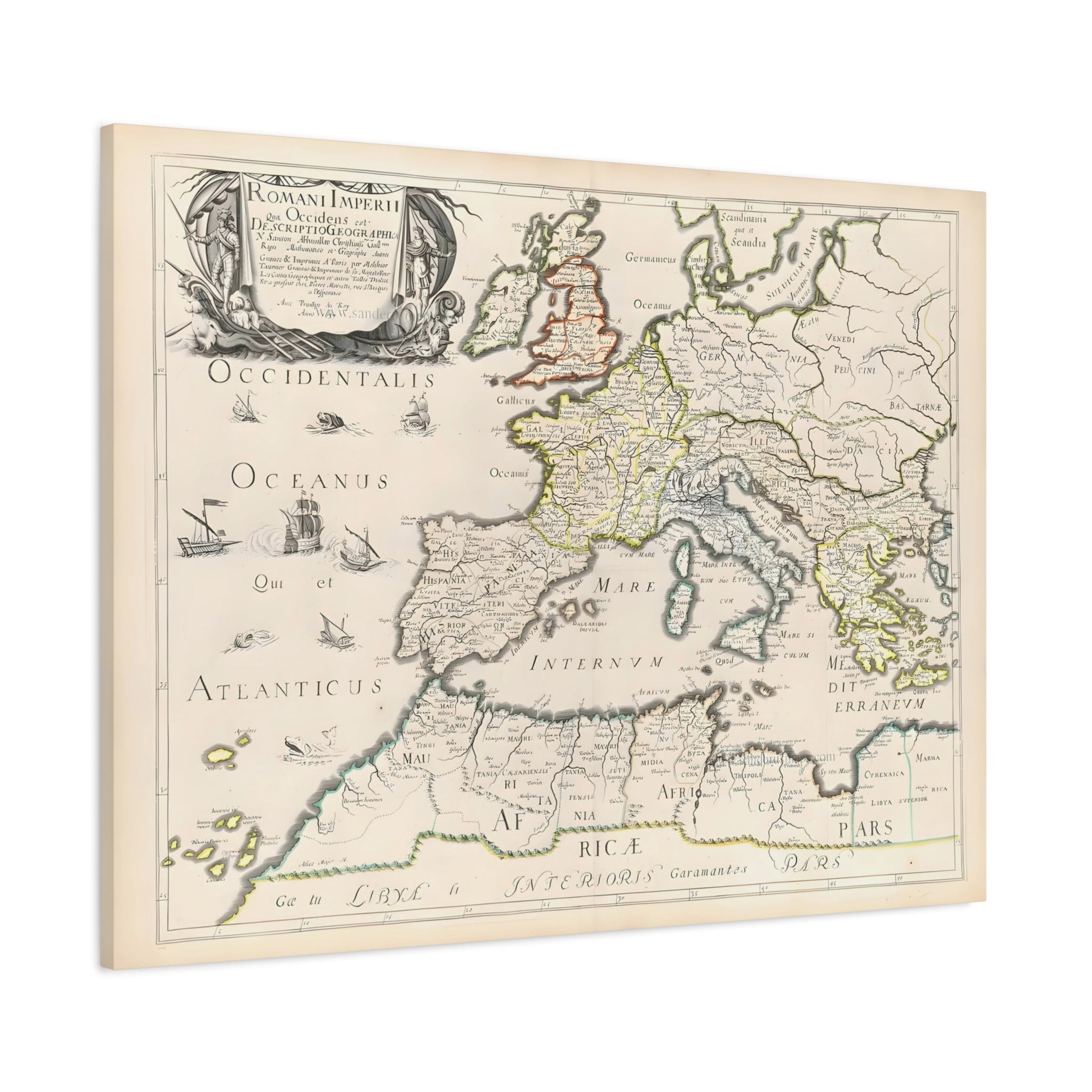 Roman Empire Map Canvas Print - Famous Artist Nicolas Sanson Wall Art Prints