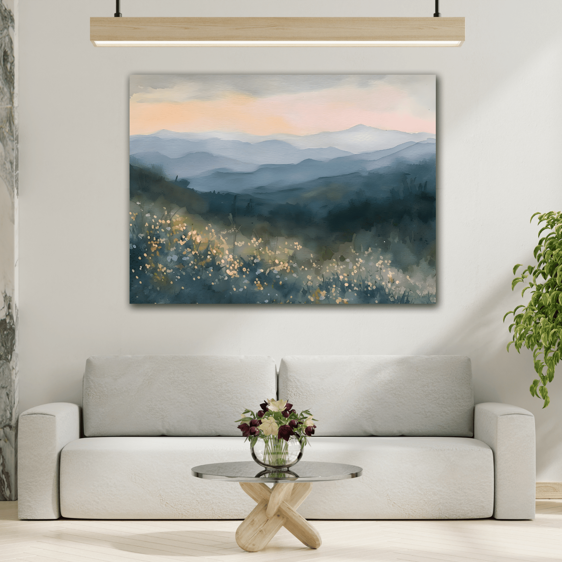 Smoky Mountains Spring Flowers Watercolor Canvas Wall Art, Mountain Forest Print