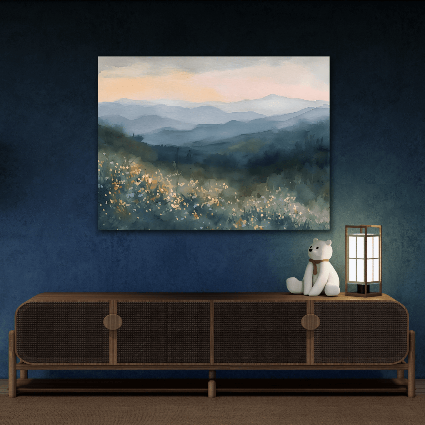 Smoky Mountains Spring Flowers Watercolor Canvas Wall Art, Mountain Forest Print