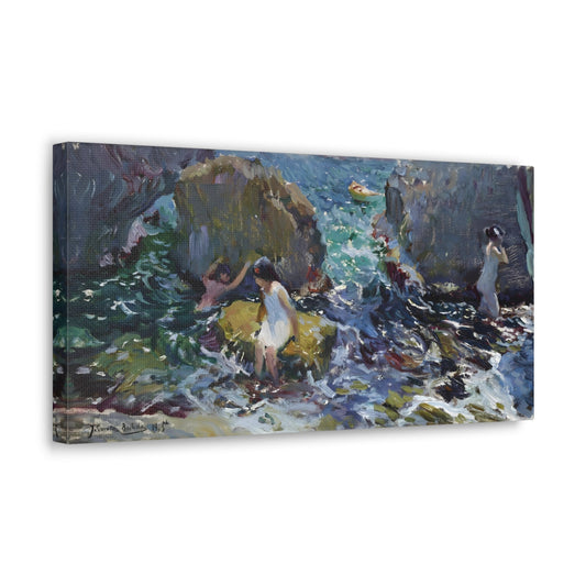 Sorolla Children on the Shore Canvas Print - Spanish Summer Beach Wall Art Prints